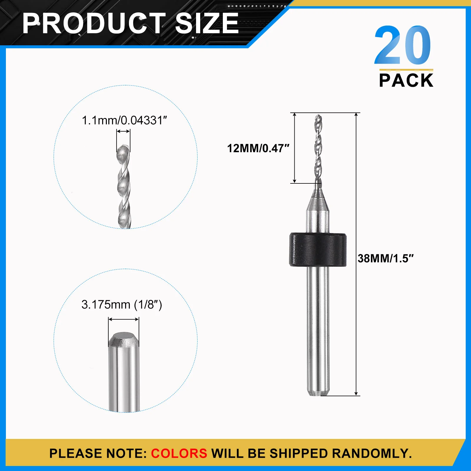 1.1mm Micro Drill Bits 3.175mm Shank Carbide for Print Circuit Board 20pcs - Image 2