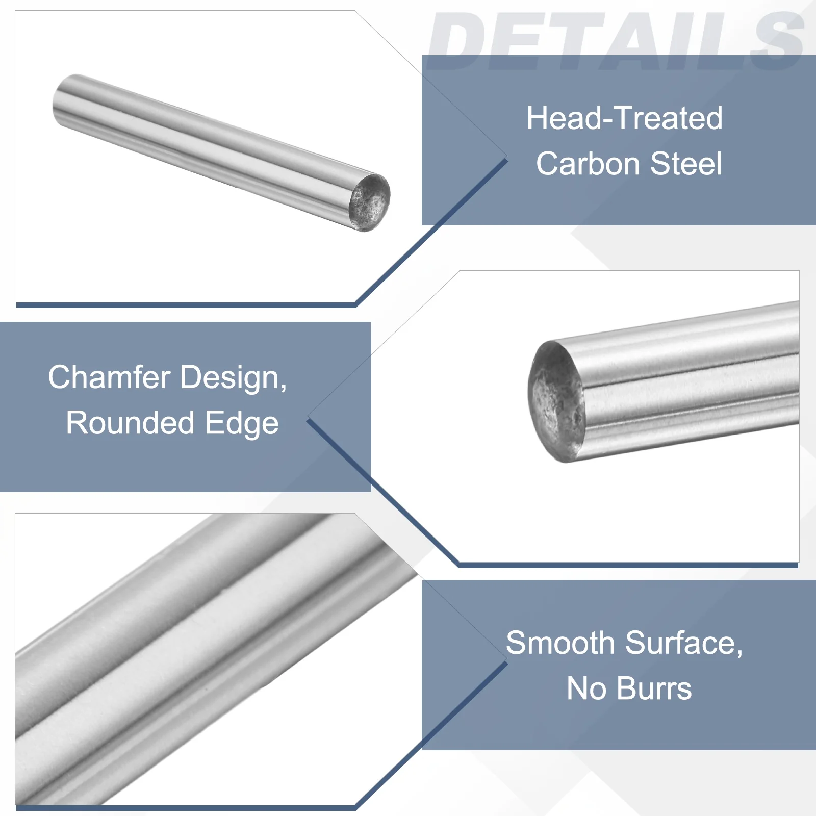 5 Pcs Carbon Steel Dowel Pins, 3/16" x 1-3/4" Round Steel Metal Rods, Silver - Image 3