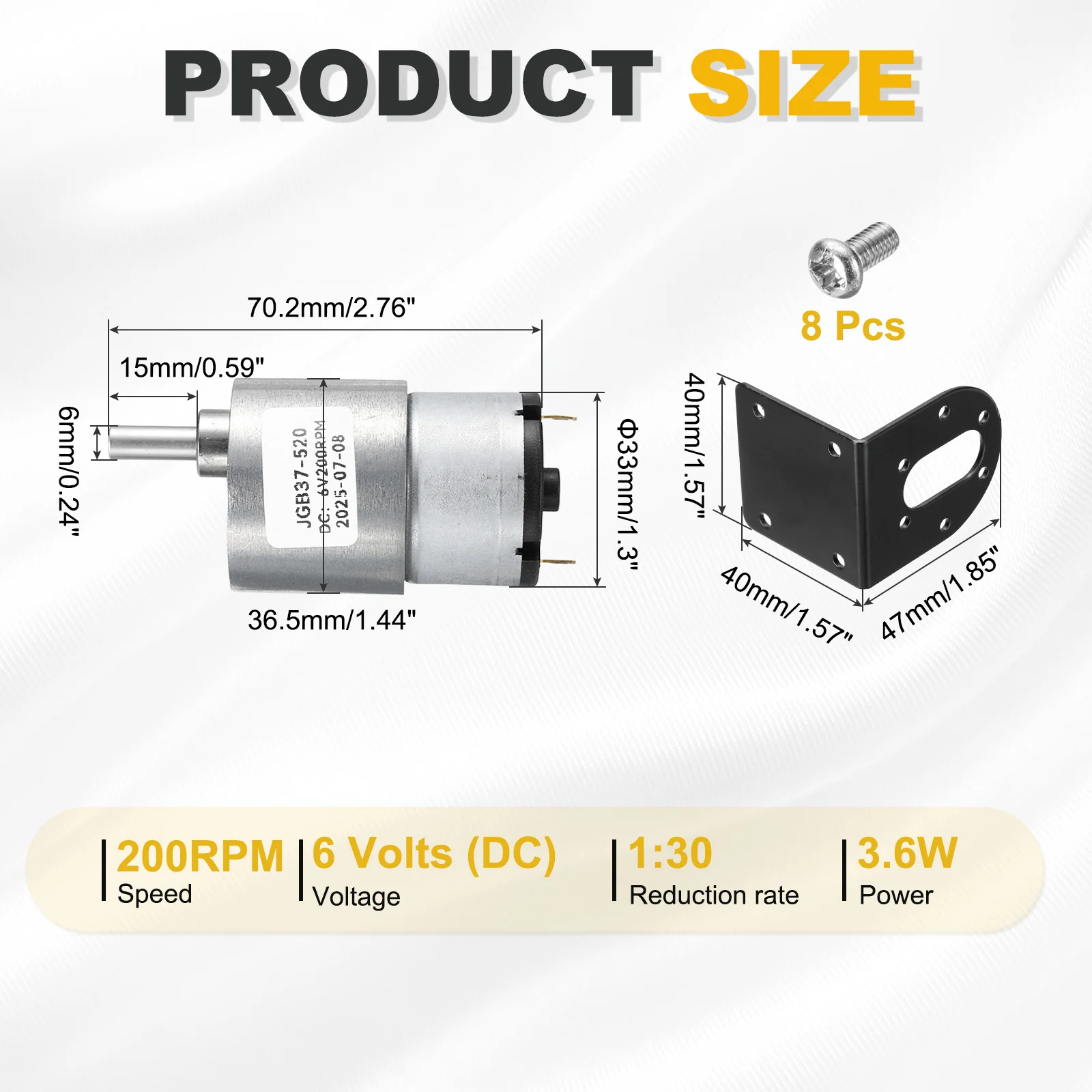 Micro Gear Box Motor Speed Reduction Geared Motor DC 6V 200RPM JGB37-520 - Image 2