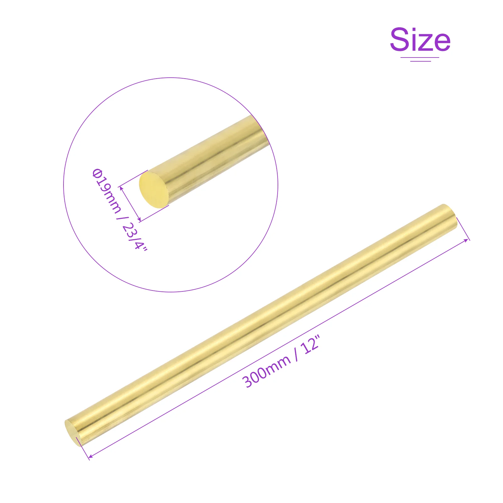 12" x 3/4" Brass Rods,Solid Round Brass Rod for DIY Craft - Image 3