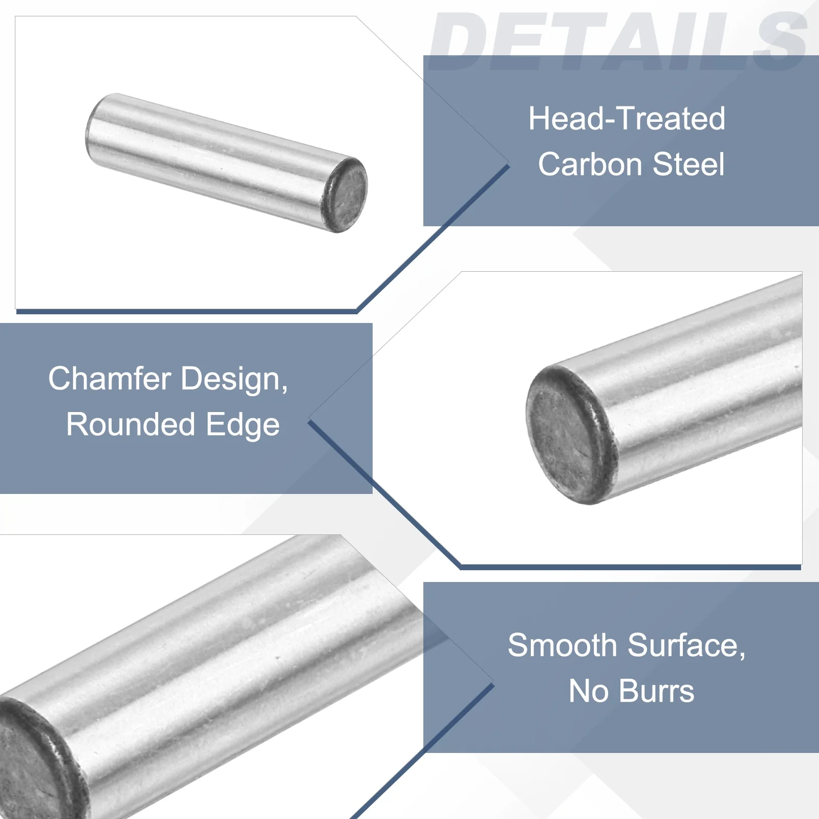5 Pcs Carbon Steel Dowel Pins, 1/4" x 1-1/2" Round Steel Metal Rods, Silver - Image 3