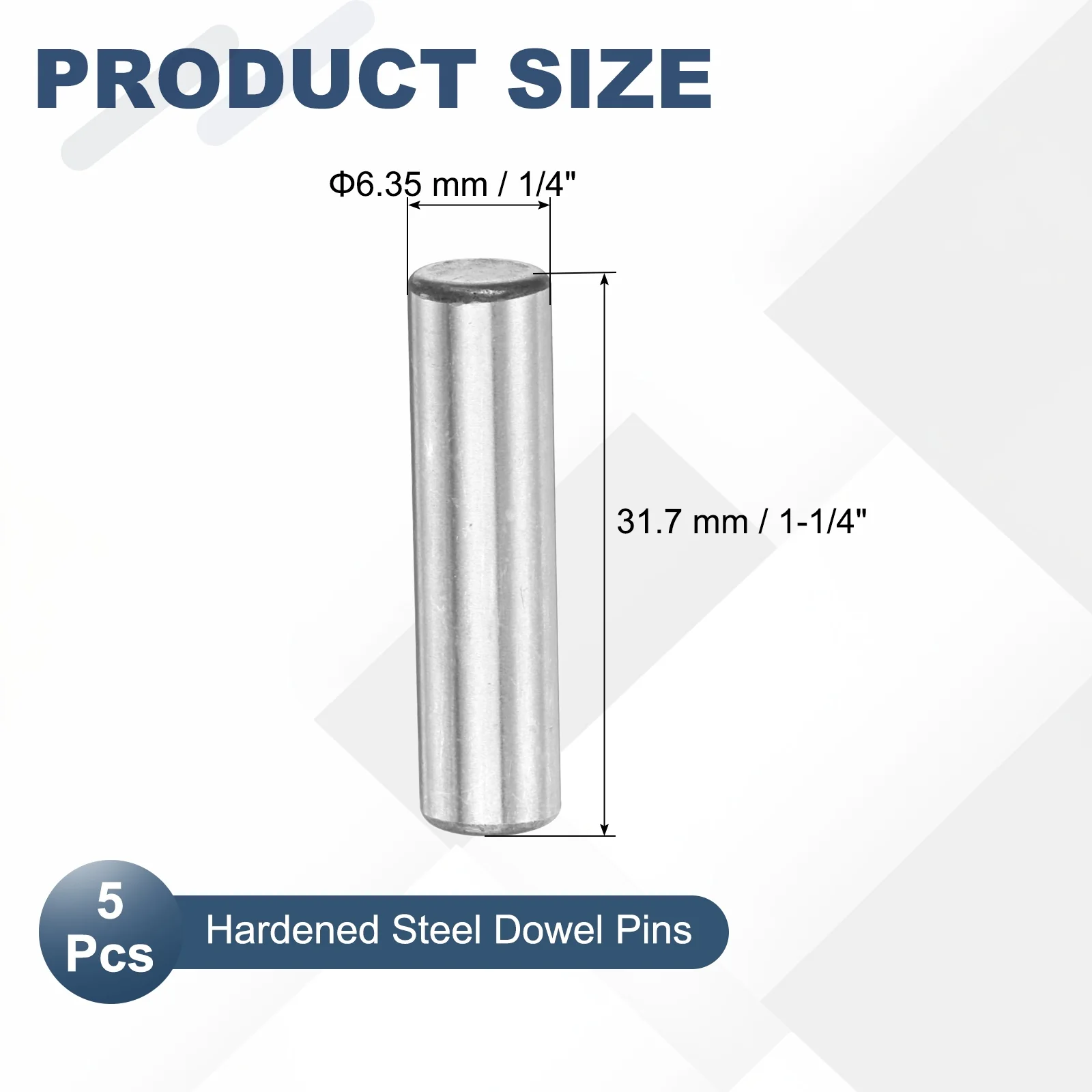 5 Pcs Carbon Steel Dowel Pins, 1/4" x 1-1/4" Round Steel Metal Rods, Silver - Image 2