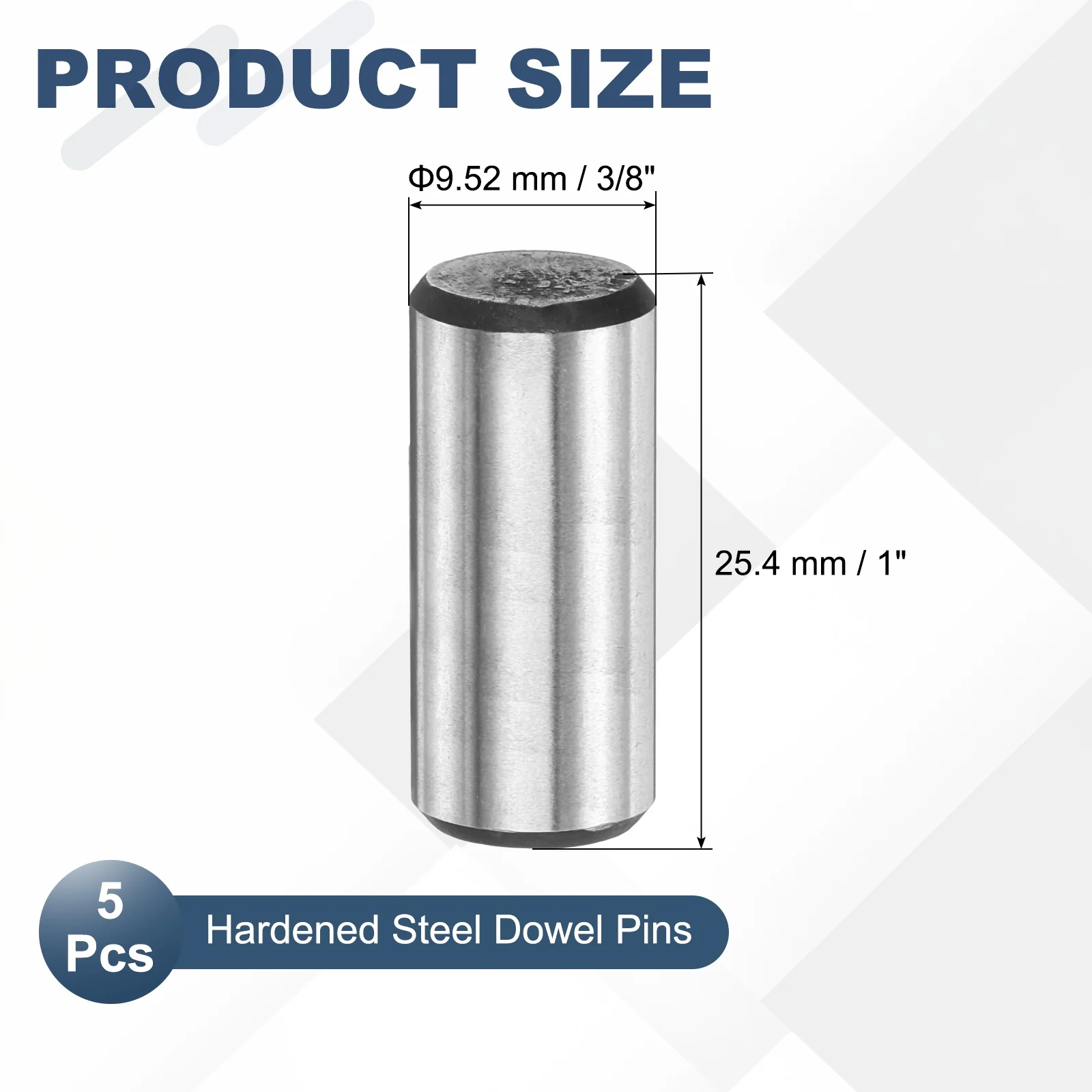 5 Pcs Carbon Steel Dowel Pins, 3/8" x 1" Round Steel Metal Rods, Silver - Image 2