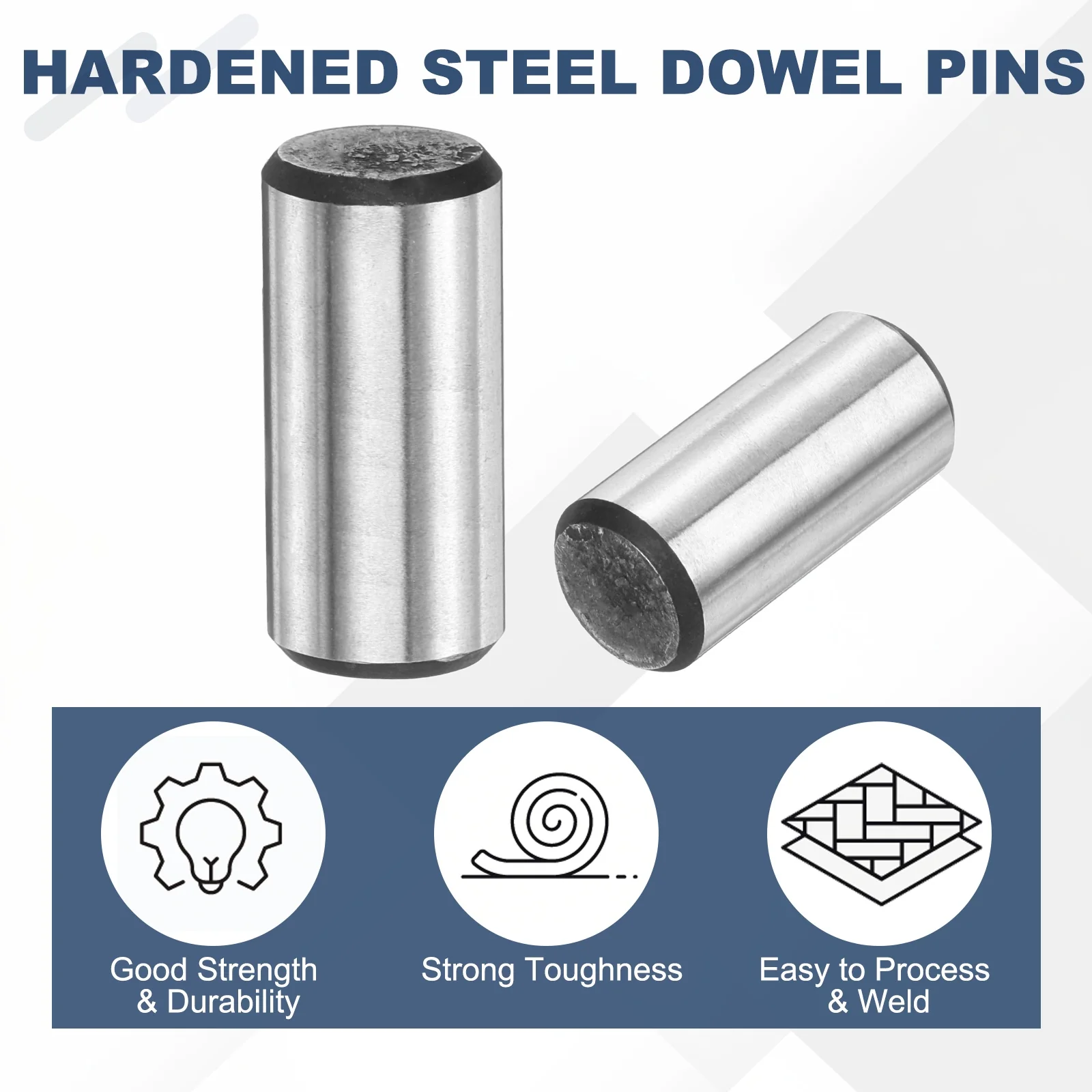 5 Pcs Carbon Steel Dowel Pins, 3/8" x 1" Round Steel Metal Rods, Silver - Image 4