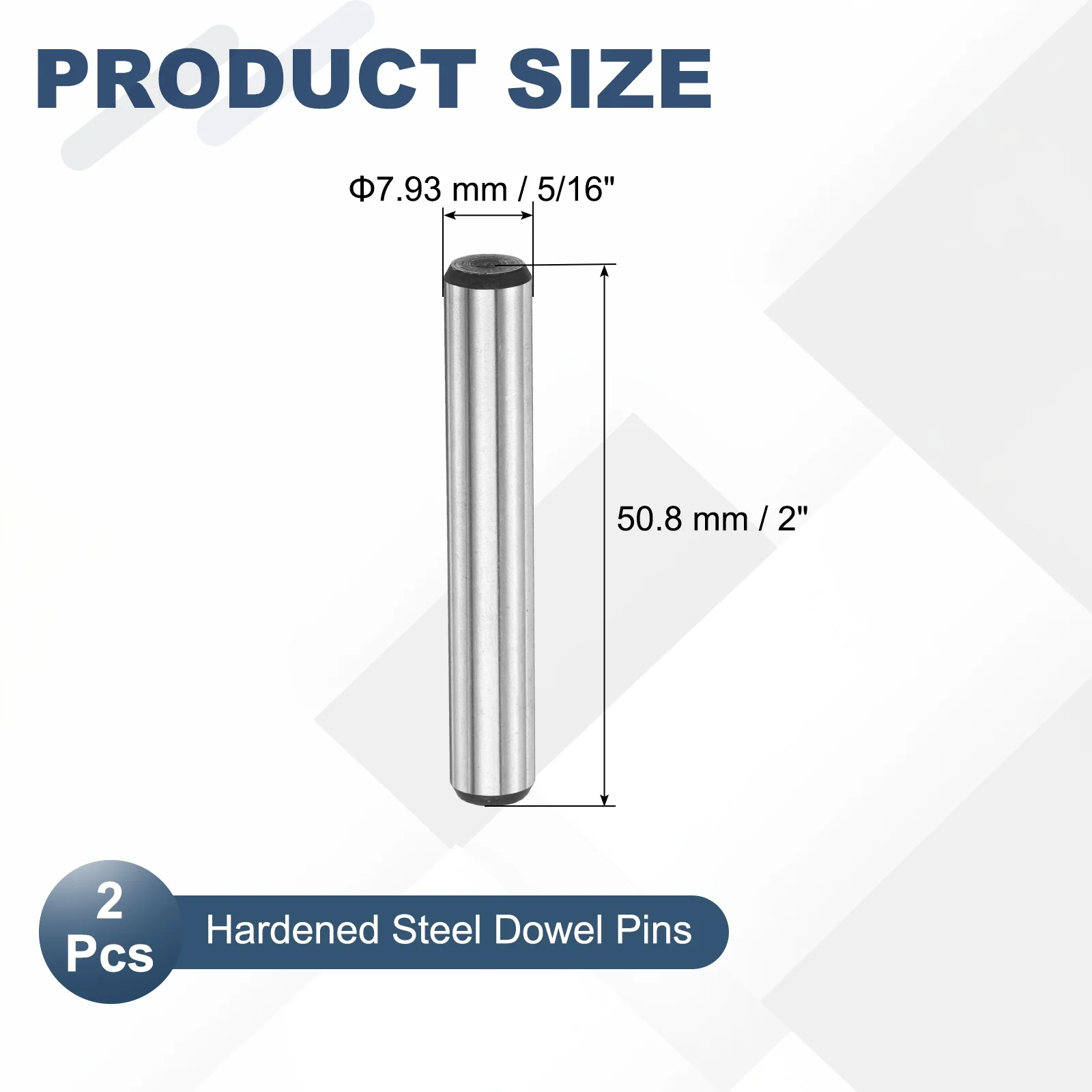 2 Pcs Carbon Steel Dowel Pins, 5/16" x 2" Round Steel Metal Rods, Silver - Image 2