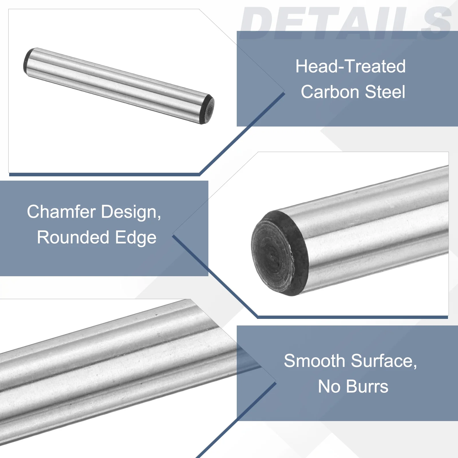 2 Pcs Carbon Steel Dowel Pins, 5/16" x 2" Round Steel Metal Rods, Silver - Image 3