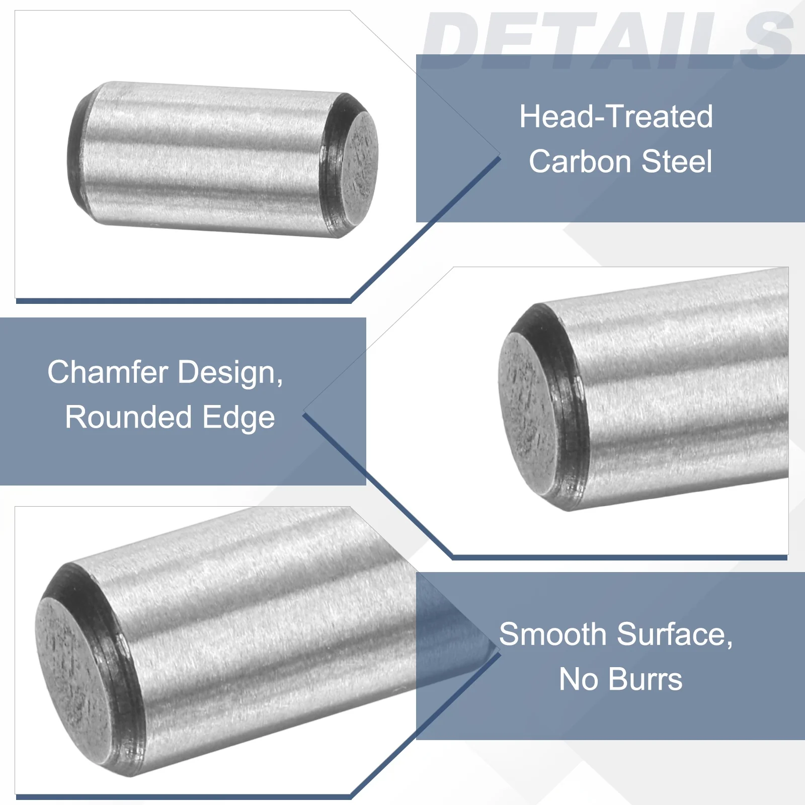 5 Pcs Carbon Steel Dowel Pins, 1/4" x 3/4 " Round Steel Metal Rods, Silver - Image 3