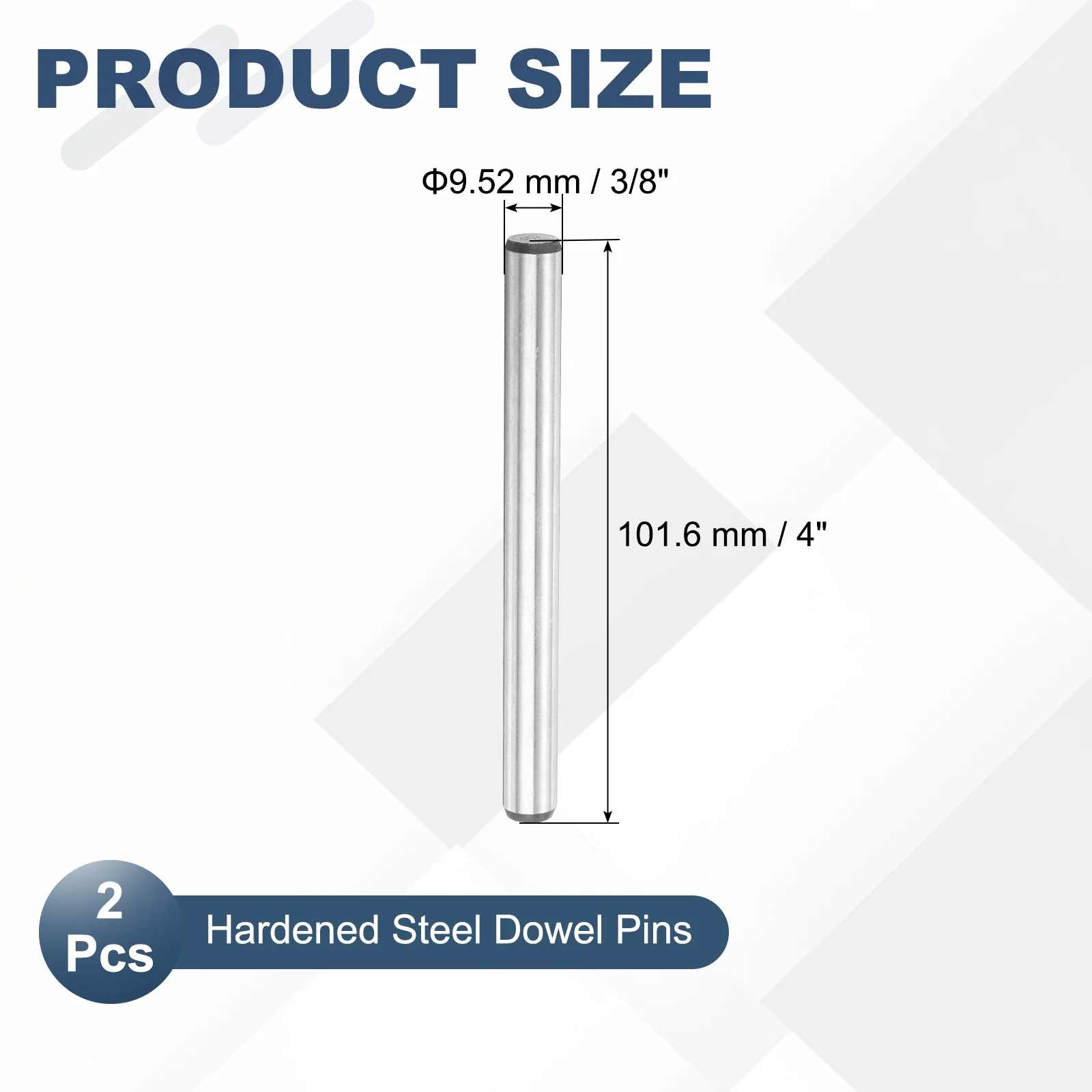 2 Pcs Carbon Steel Dowel Pins, 3/8" x 4" Round Steel Metal Rods, Silver - Image 2