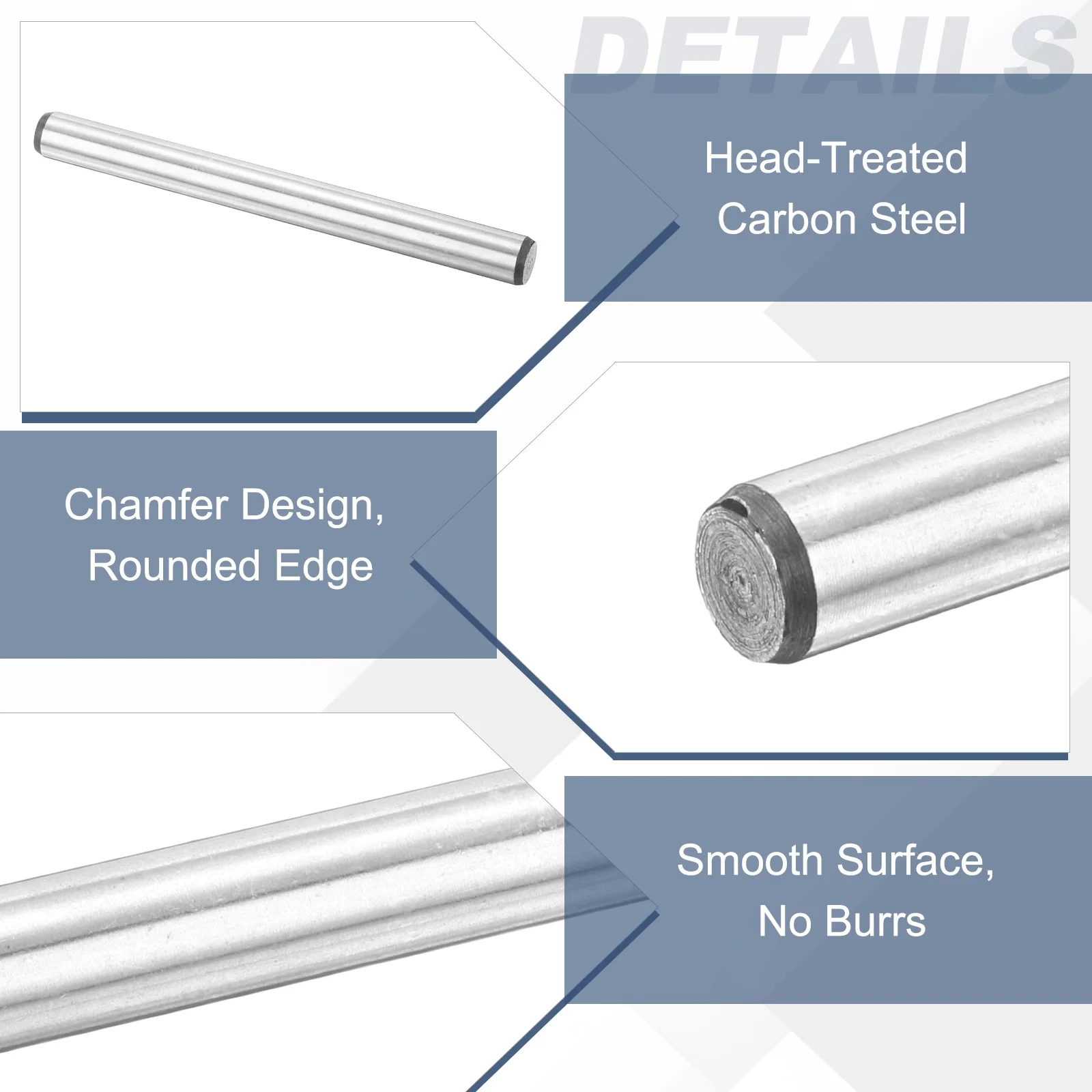 2 Pcs Carbon Steel Dowel Pins, 3/8" x 4" Round Steel Metal Rods, Silver - Image 3