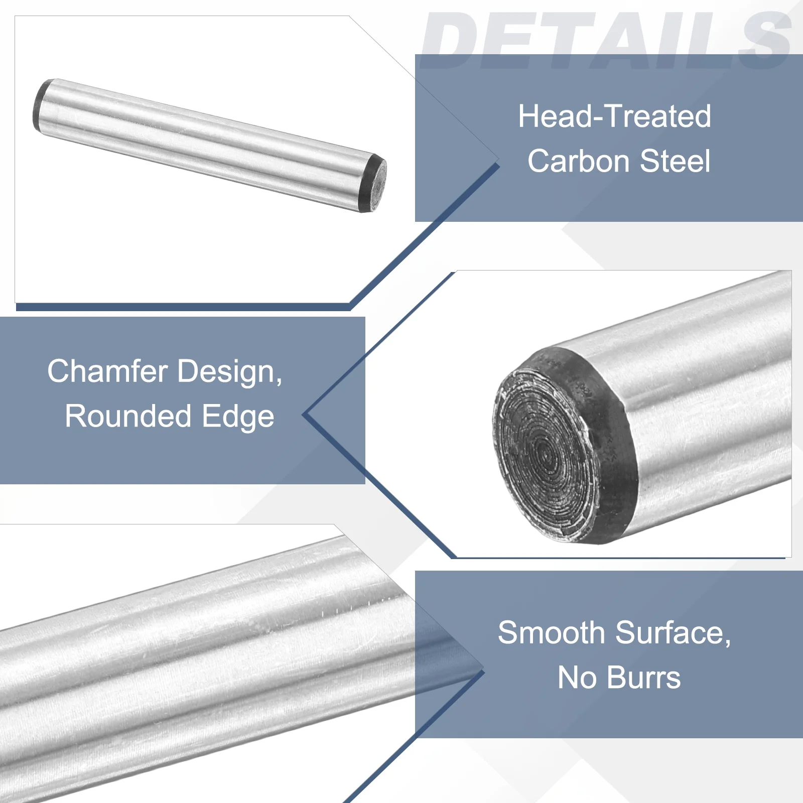 2 Pcs Carbon Steel Dowel Pins, 1/2" x 3" Round Steel Metal Rods, Silver - Image 3