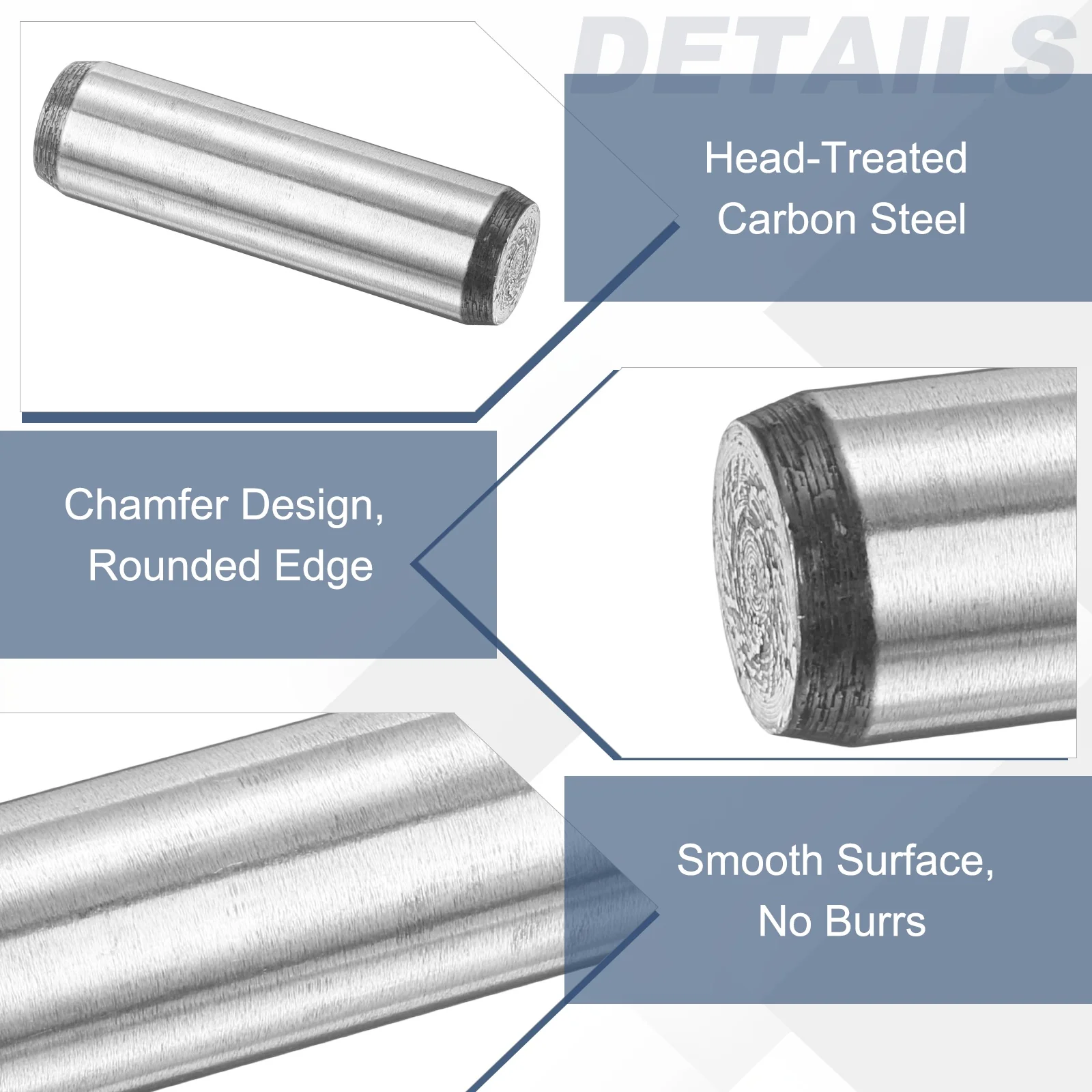 2 Pcs Carbon Steel Dowel Pins, 1/2" x 1-3/4" Round Steel Metal Rods, Silver - Image 3