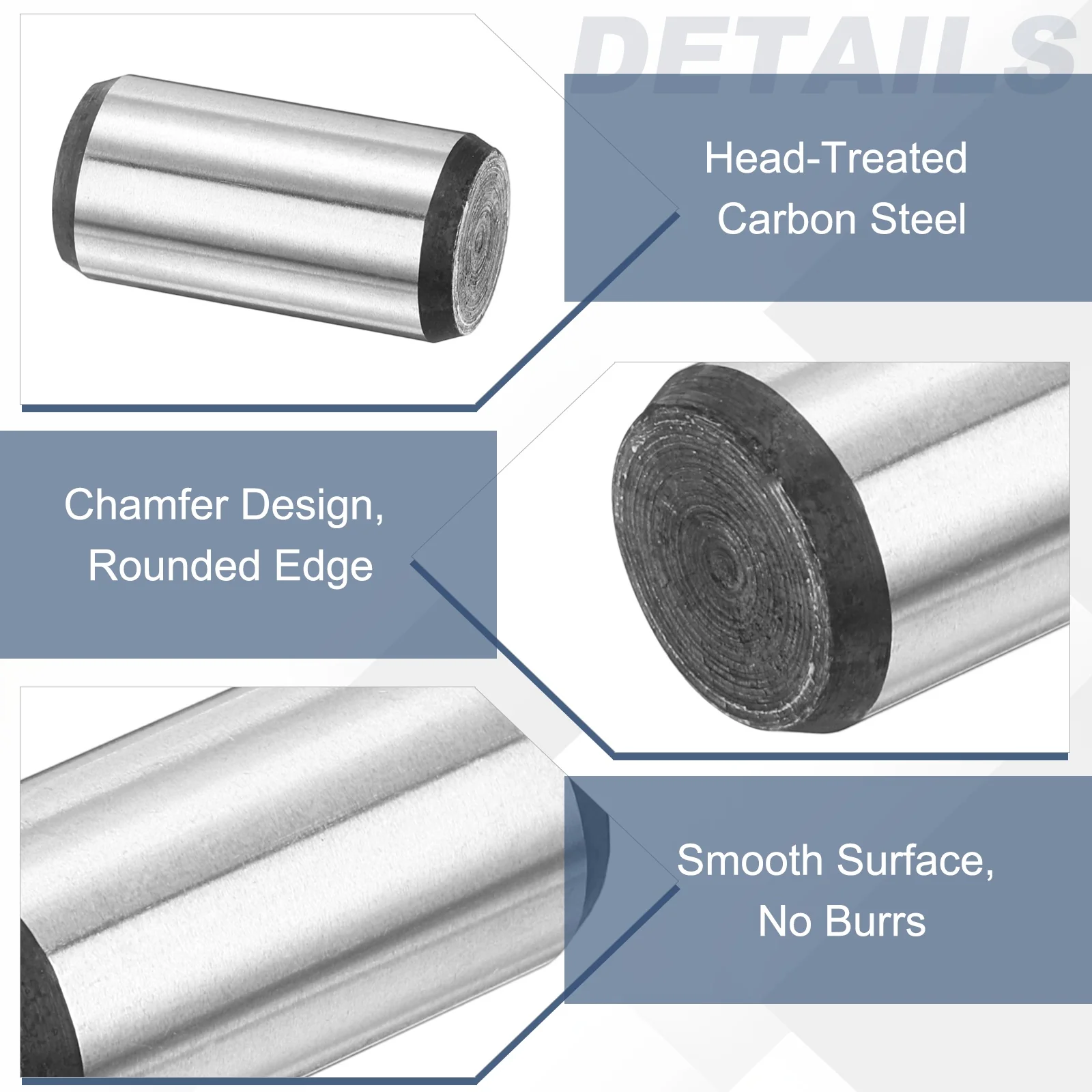 2 Pcs Carbon Steel Dowel Pins, 1/2" x 1-1/4" Round Steel Metal Rods, Silver - Image 3