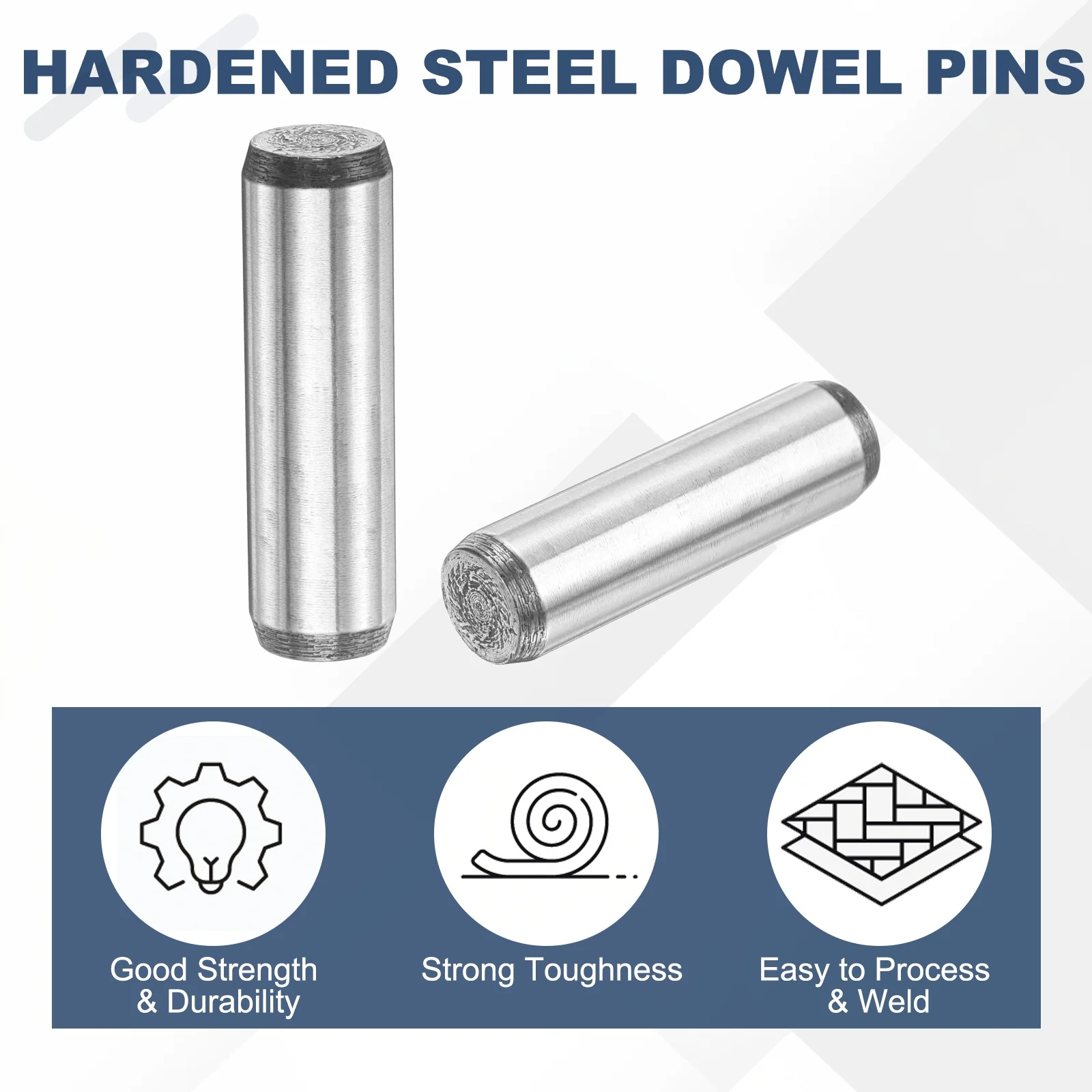 2 Pcs Carbon Steel Dowel Pins, 1/2" x 2-1/2" Round Steel Metal Rods, Silver - Image 4