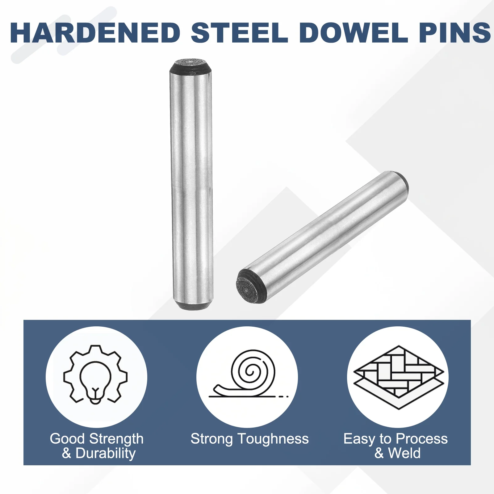 2 Pcs Carbon Steel Dowel Pins, 3/8" x 3" Round Steel Metal Rods, Silver - Image 4