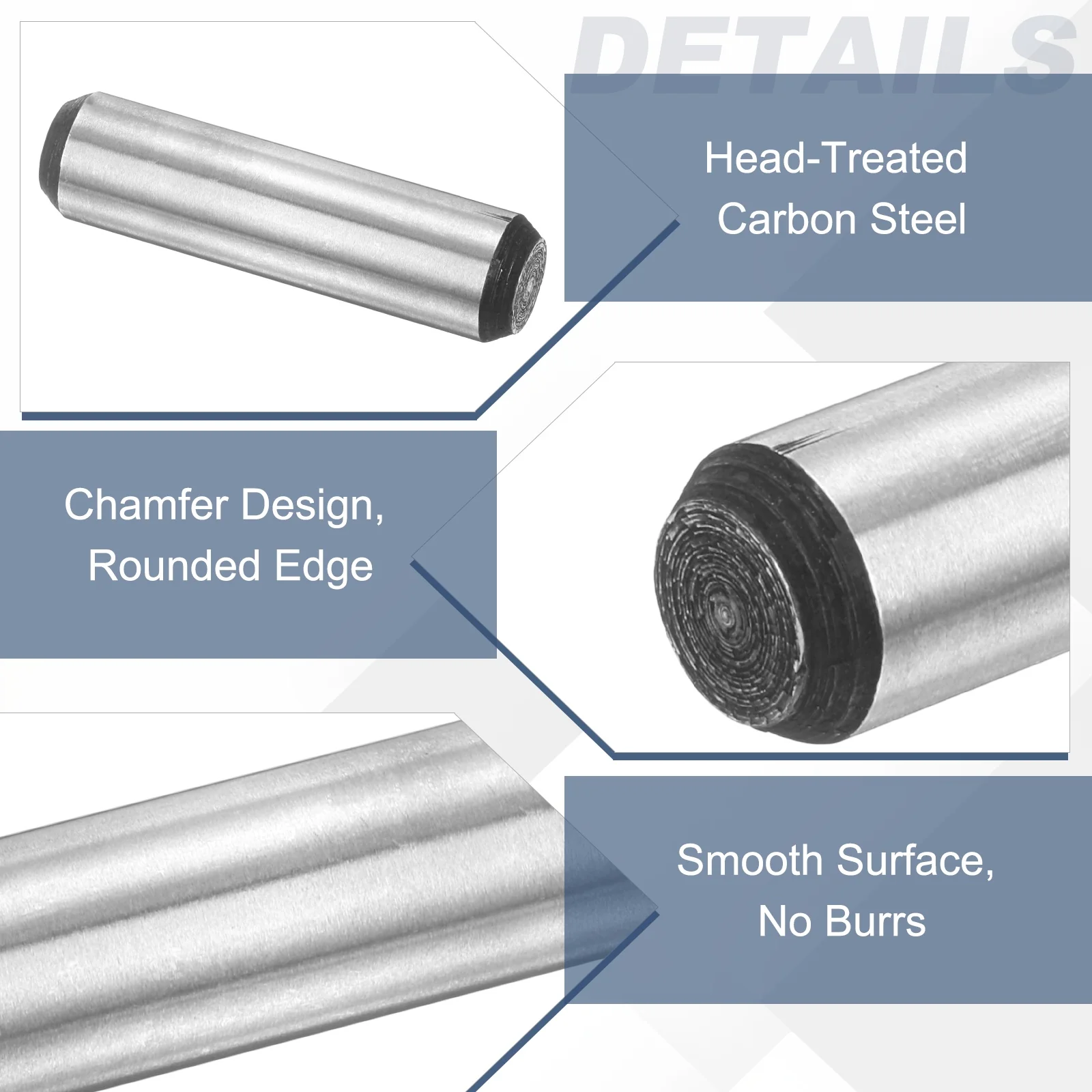 2 Pcs Carbon Steel Dowel Pins, 3/8" x 1-3/4" Round Steel Metal Rods, Silver - Image 3