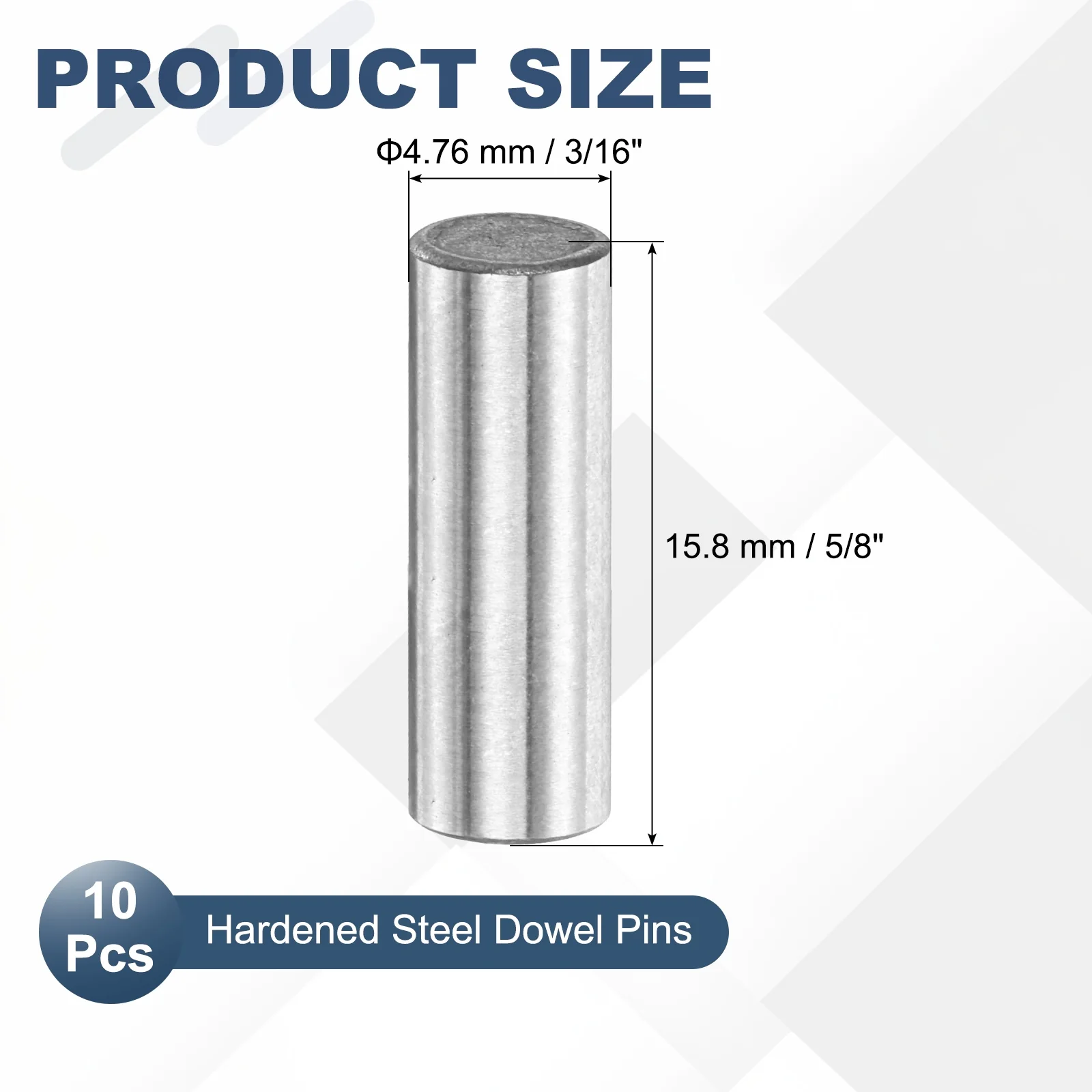 10 Pcs Carbon Steel Dowel Pins, 3/16" x 5/8" Round Steel Metal Rods, Silver - Image 2