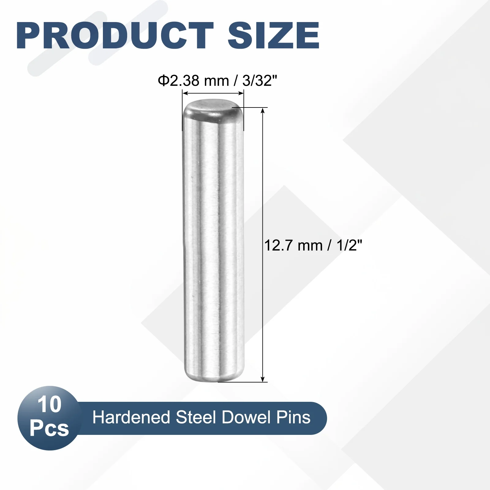 10 Pcs Carbon Steel Dowel Pins, 3/32" x 1/2" Round Steel Metal Rods, Silver - Image 2