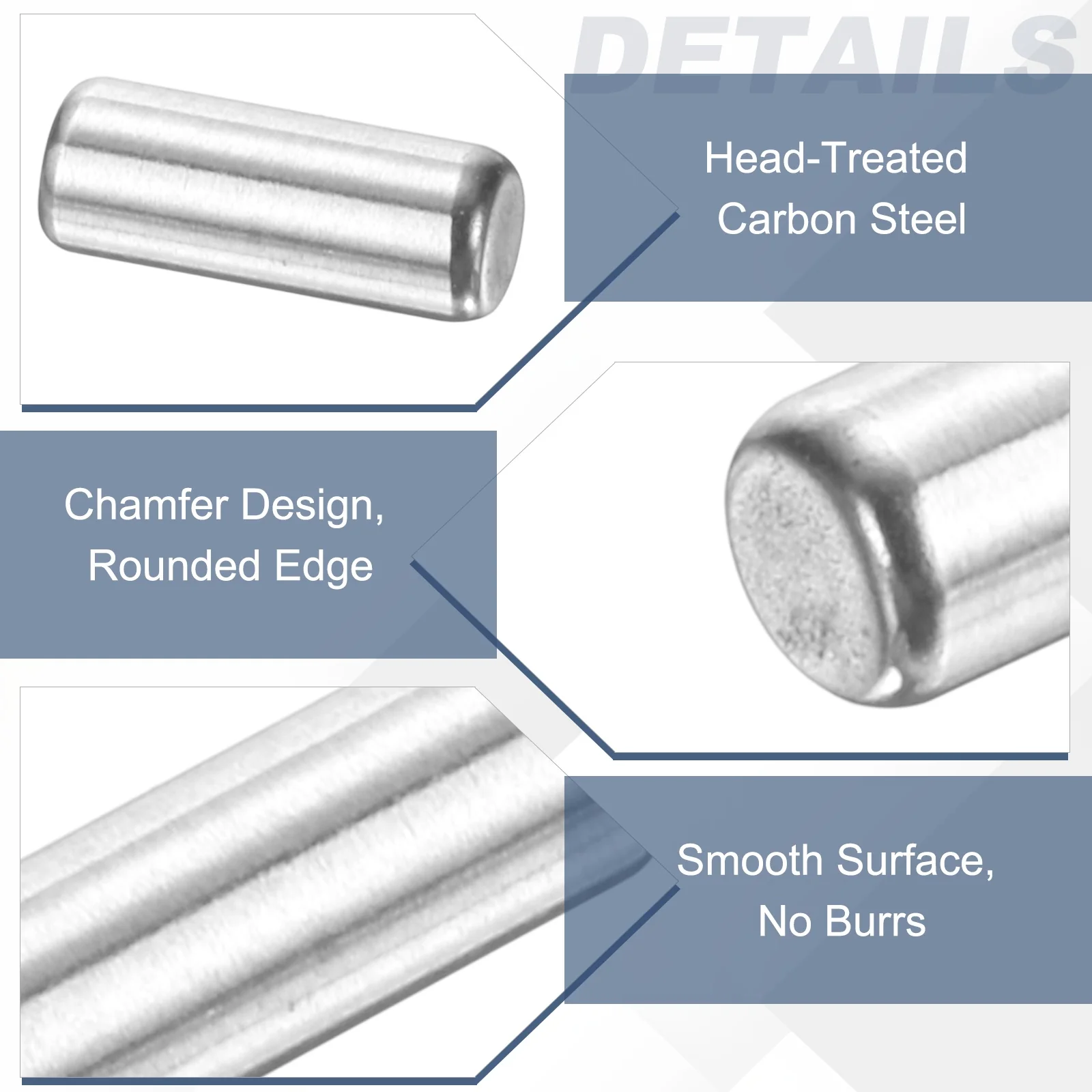 10 Pcs Carbon Steel Dowel Pins, 3/32" x 3/8" Round Steel Metal Rods, Silver - Image 3