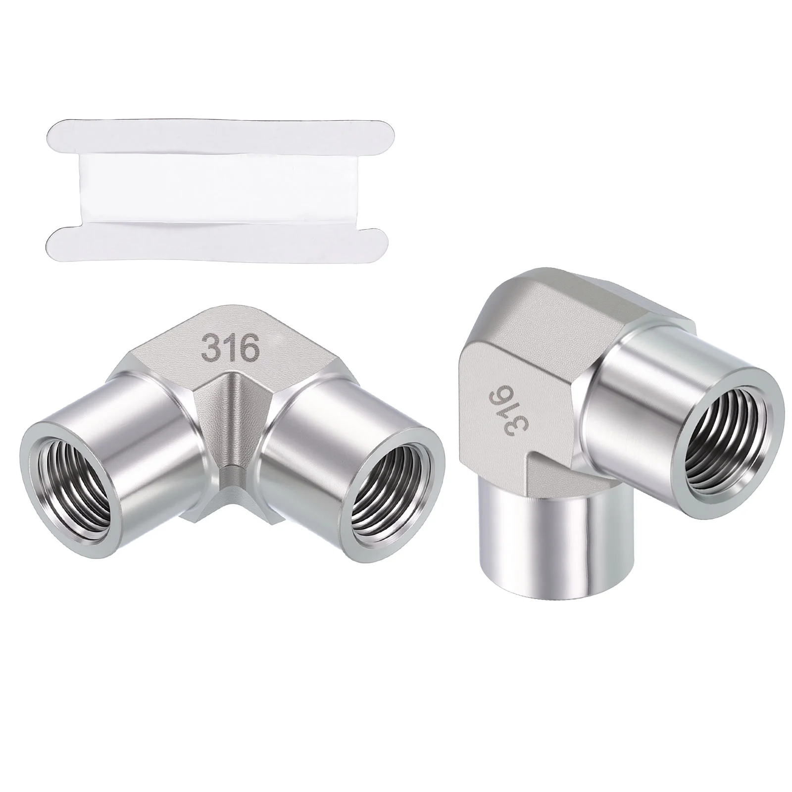 2 Pack Stainless Pipe Fittings, 90° 1/8" FNPT to 1/8" FNPT Elbow W/ Tape