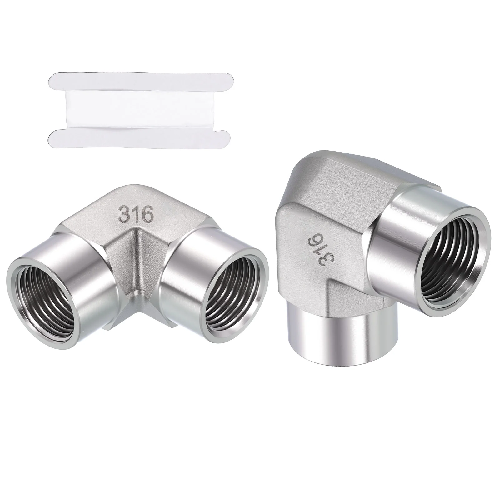 2 Pack Stainless Pipe Fitting, 90° 3/8" FNPT to 3/8" FNPT Elbow W/ Sealing Tape