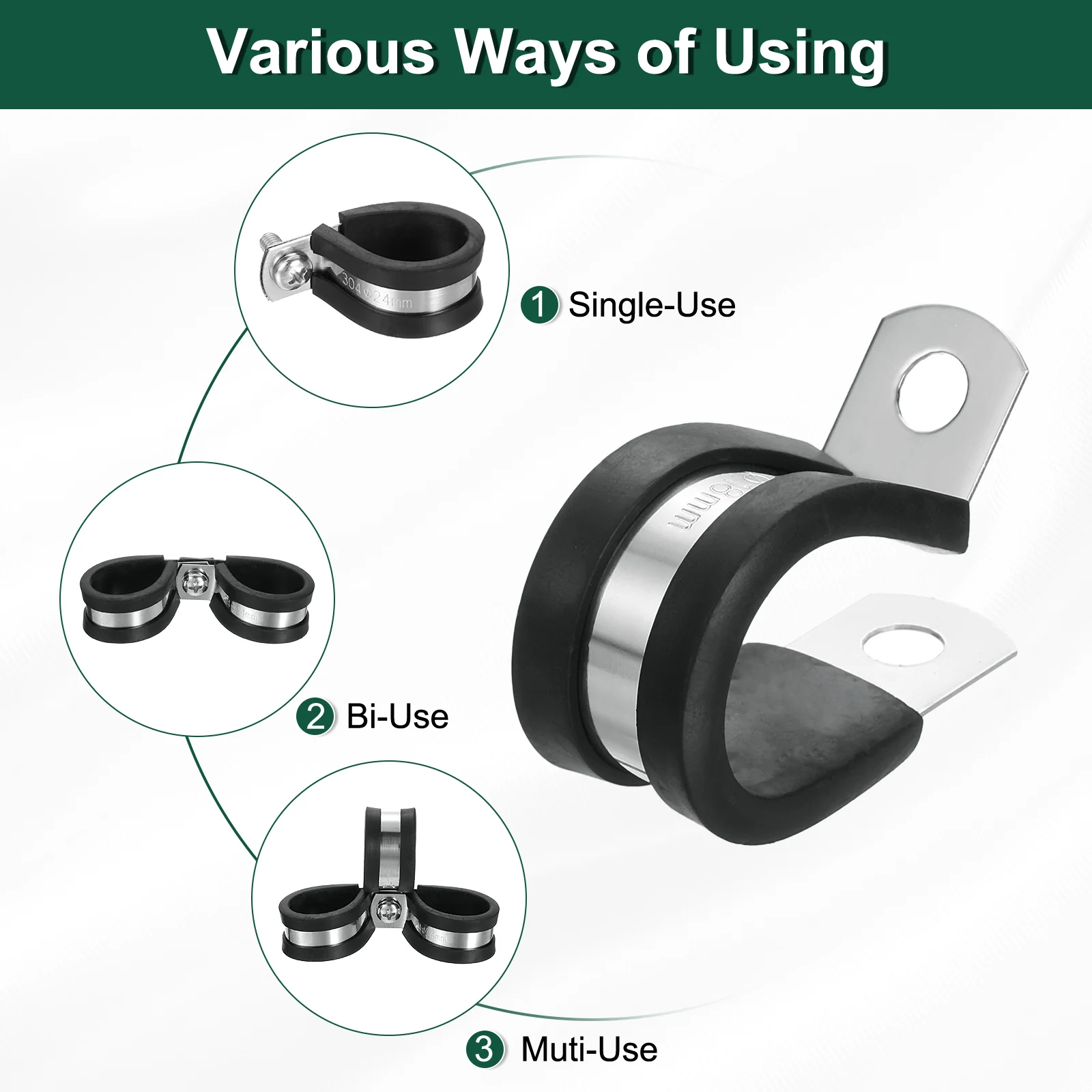 Uxcell 3/4"(18mm) Cable Clamp, 304 Stainless Steel Rubber Cushioned 18Pcs - Image 3