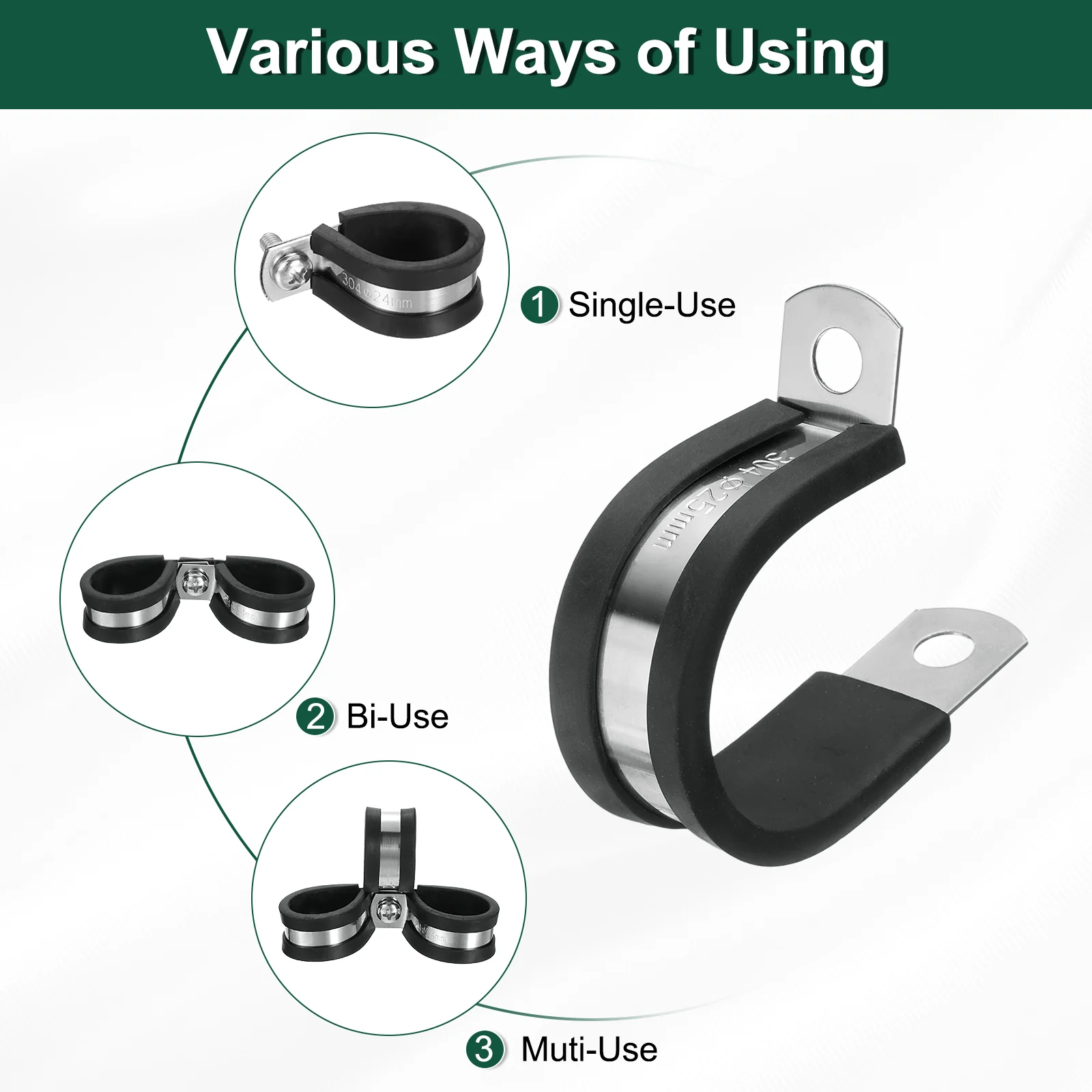 Uxcell 1"(25mm) Cable Clamp, 304 Stainless Steel Rubber Cushioned 10Pcs - Image 3