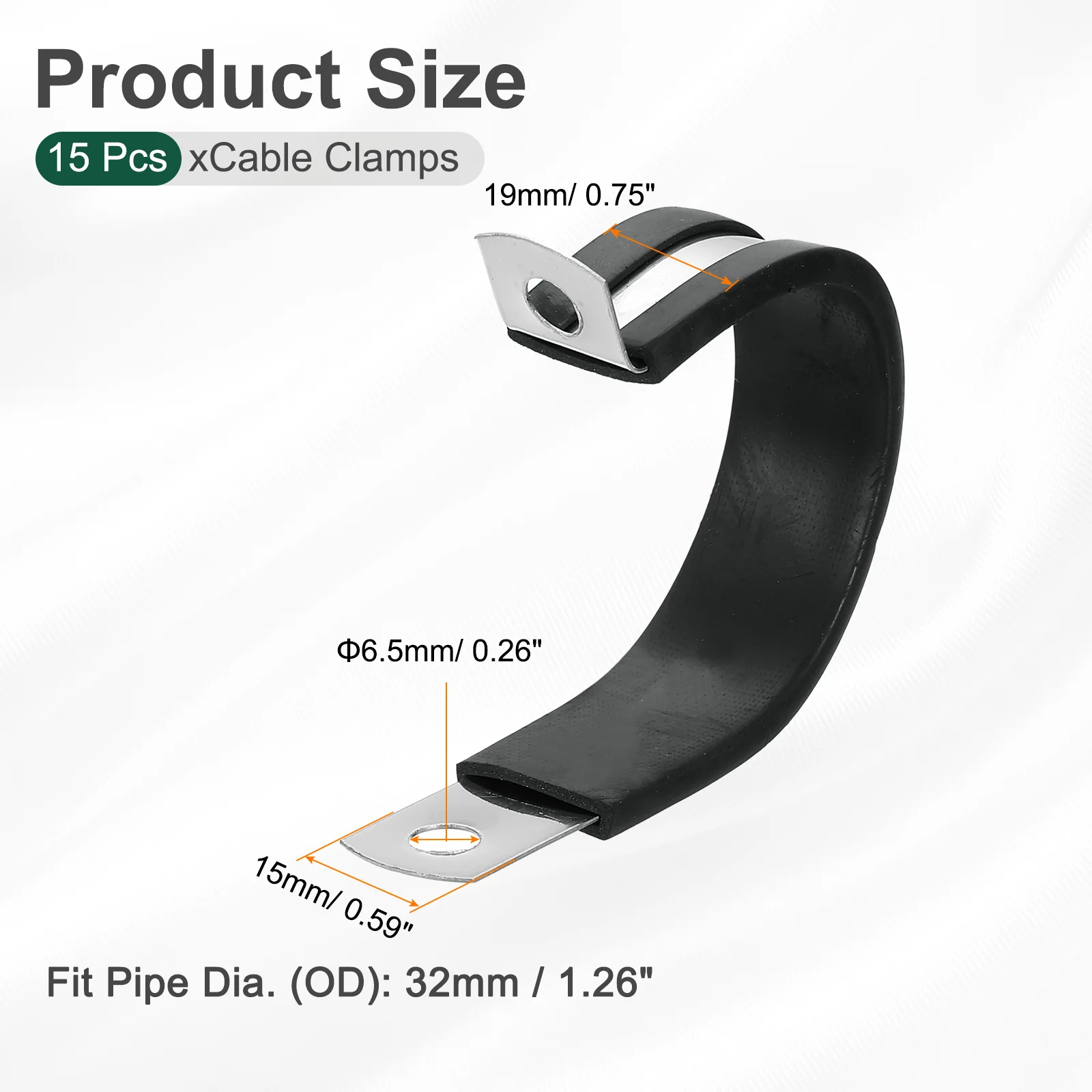 Uxcell 1-1/4"(32mm) Cable Clamp, 304 Stainless Steel Rubber Cushioned 15Pcs - Image 2