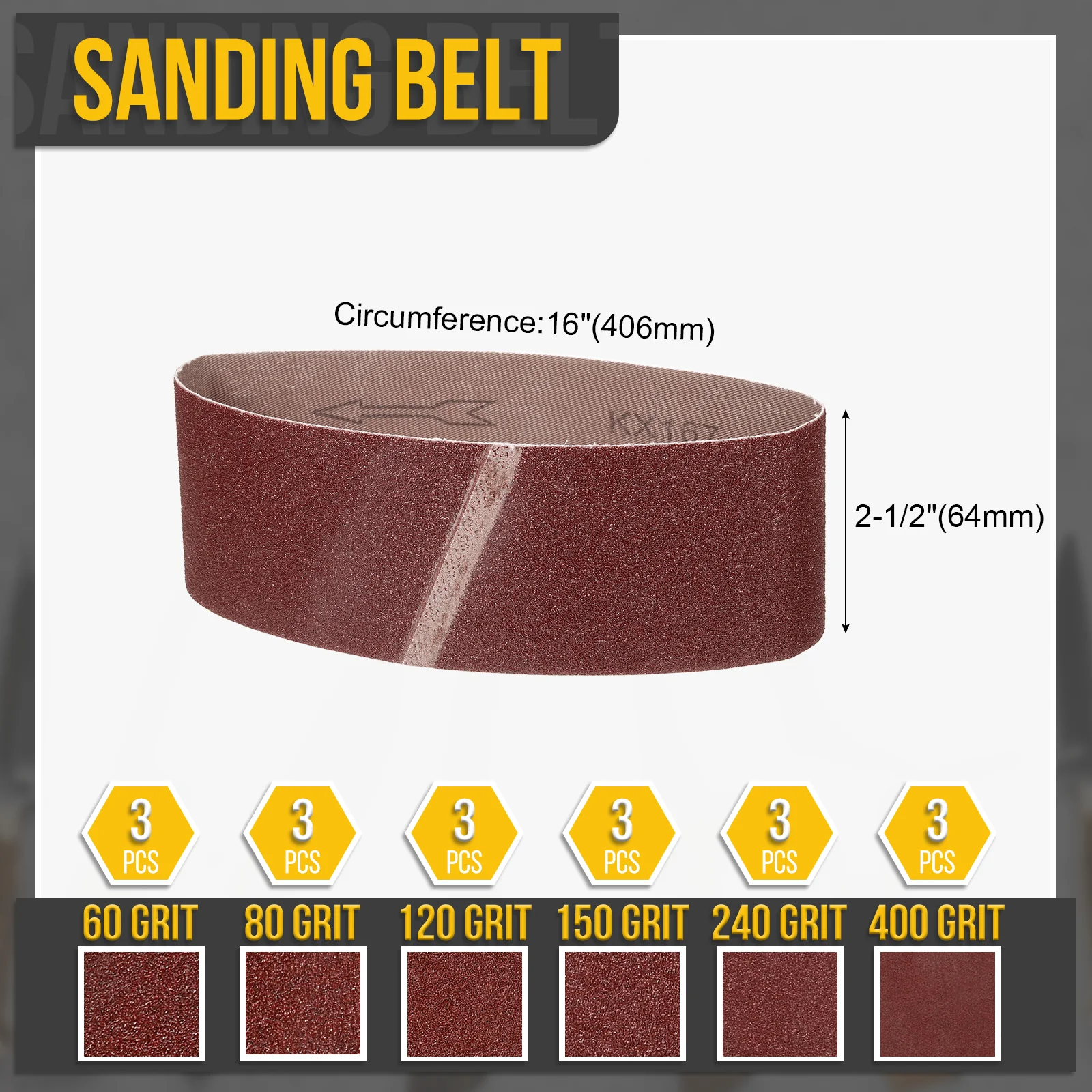 2-1/2" x 16" Sanding Belt,18 Pcs 60/80/120/150/240/400 Grit Knife Sharpener Belt - Image 2