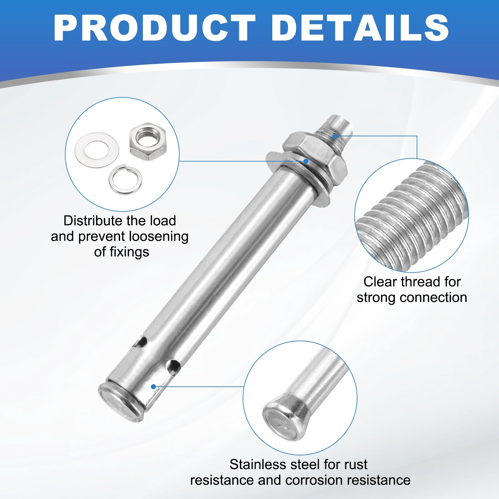 M6x60mm Expansion Bolts, 8 Pcs Stainless Steel External Hex Expansion Screw Bolt - Image 4