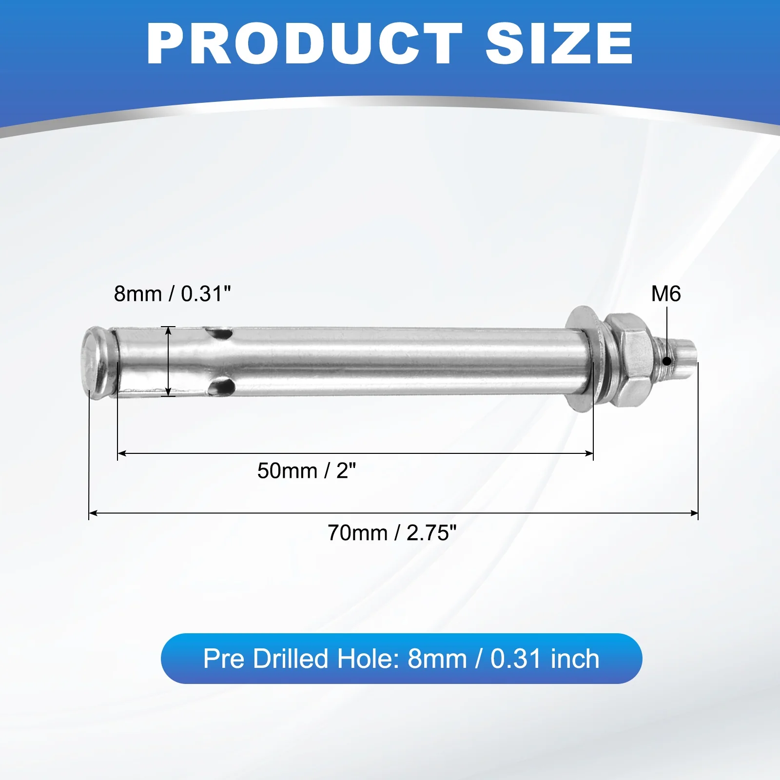 M6x70mm Expansion Bolts, 8 Pcs Stainless Steel External Hex Expansion Screw Bolt - Image 2