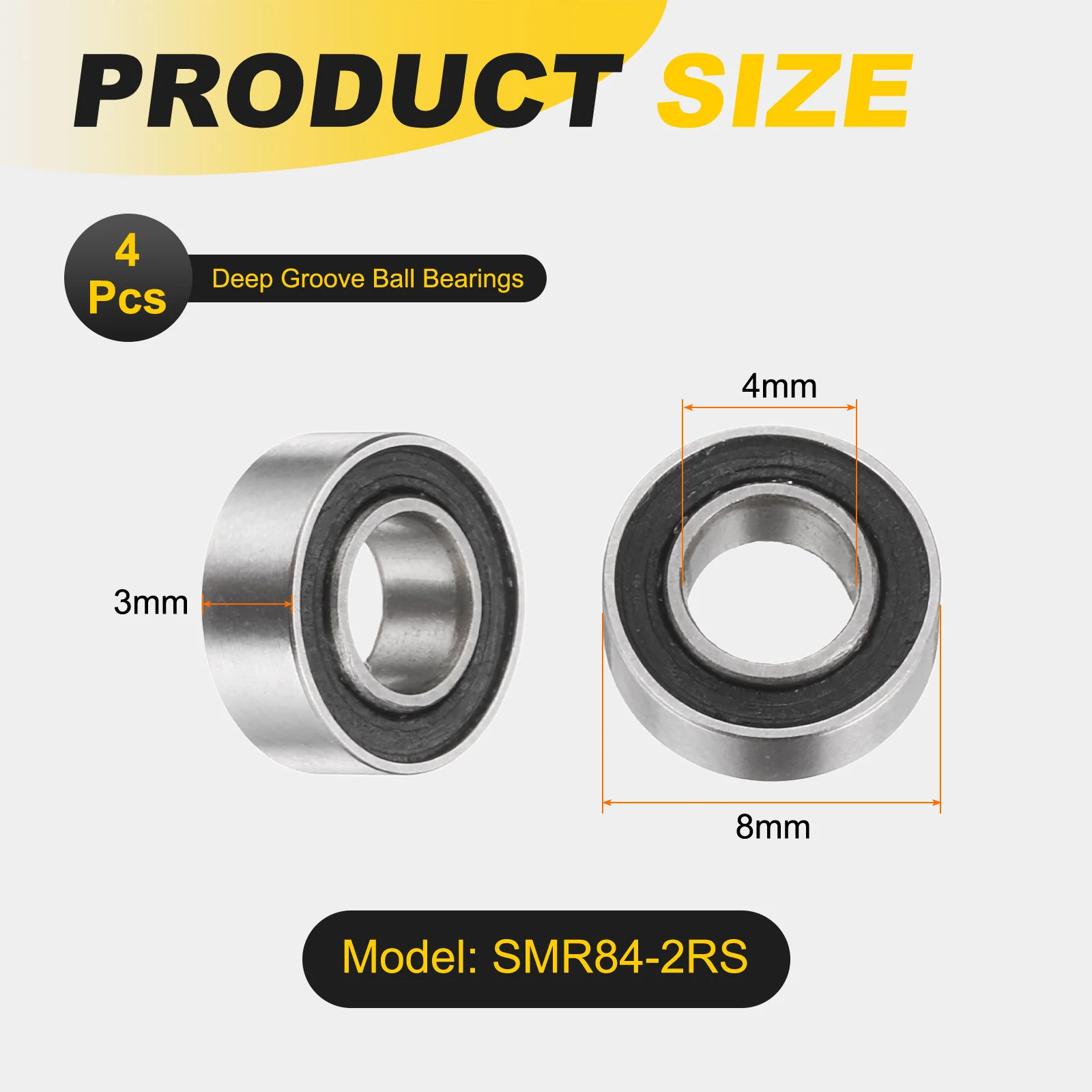 Uxcell 4Pcs SMR84-2RS Deep Groove Ball Bearings, 4x8x3mm 440C Double Sealed Bearing - Image 2