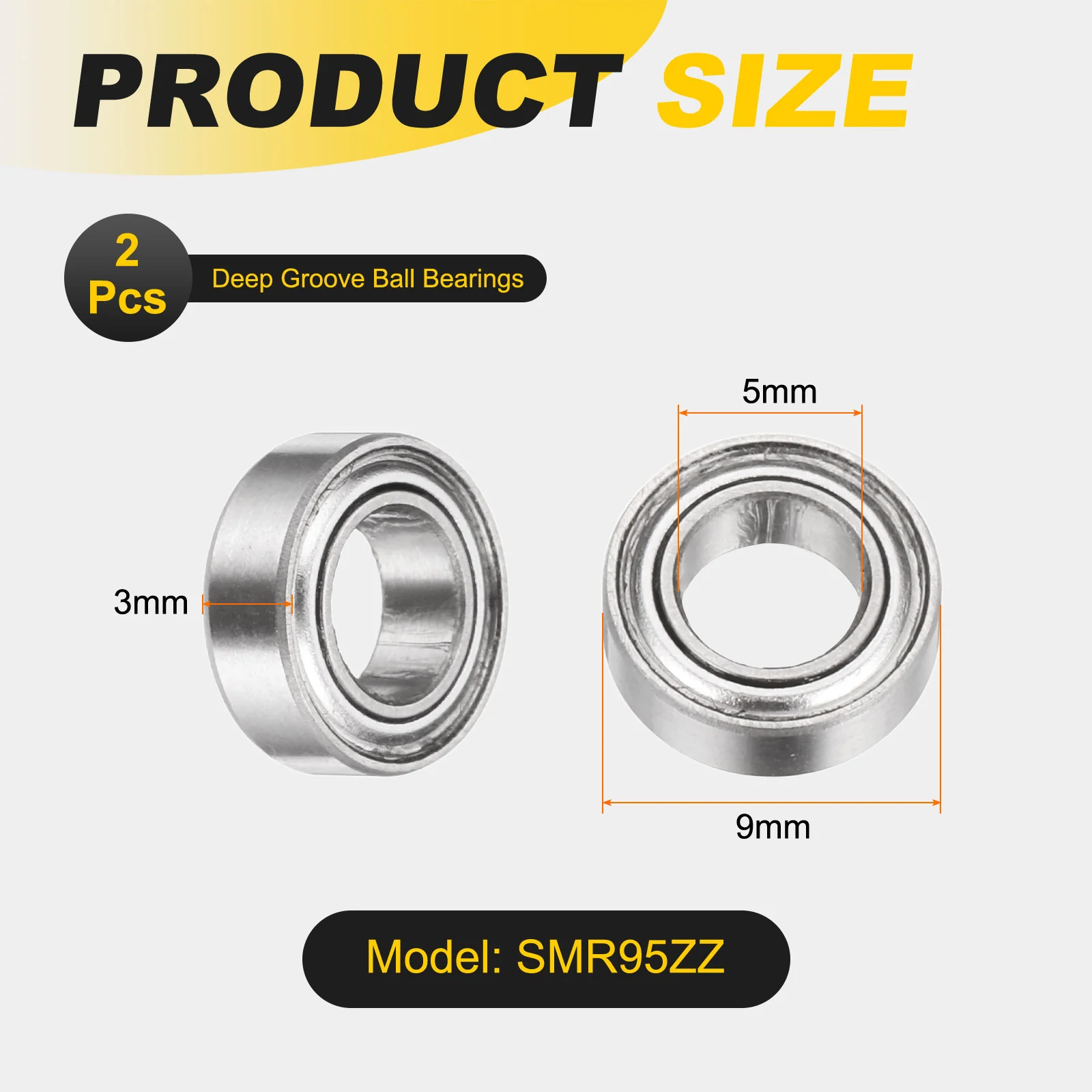 Uxcell 2Pcs SMR95ZZ Deep Groove Ball Bearings, 5x9x3mm 440C Double Sealed Bearing - Image 2