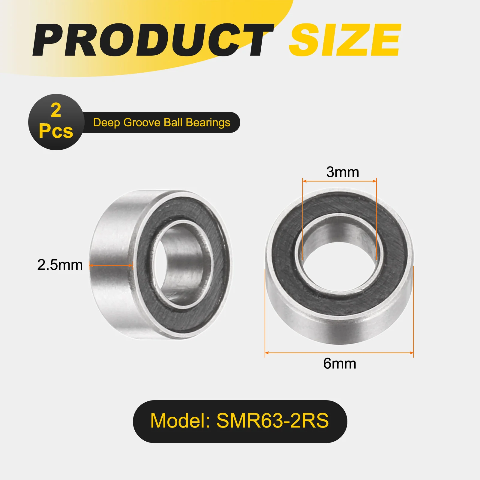 Uxcell 2Pcs SMR63-2RS Deep Groove Ball Bearings, 3x6x2.5mm 440C Double Sealed Bearing - Image 2