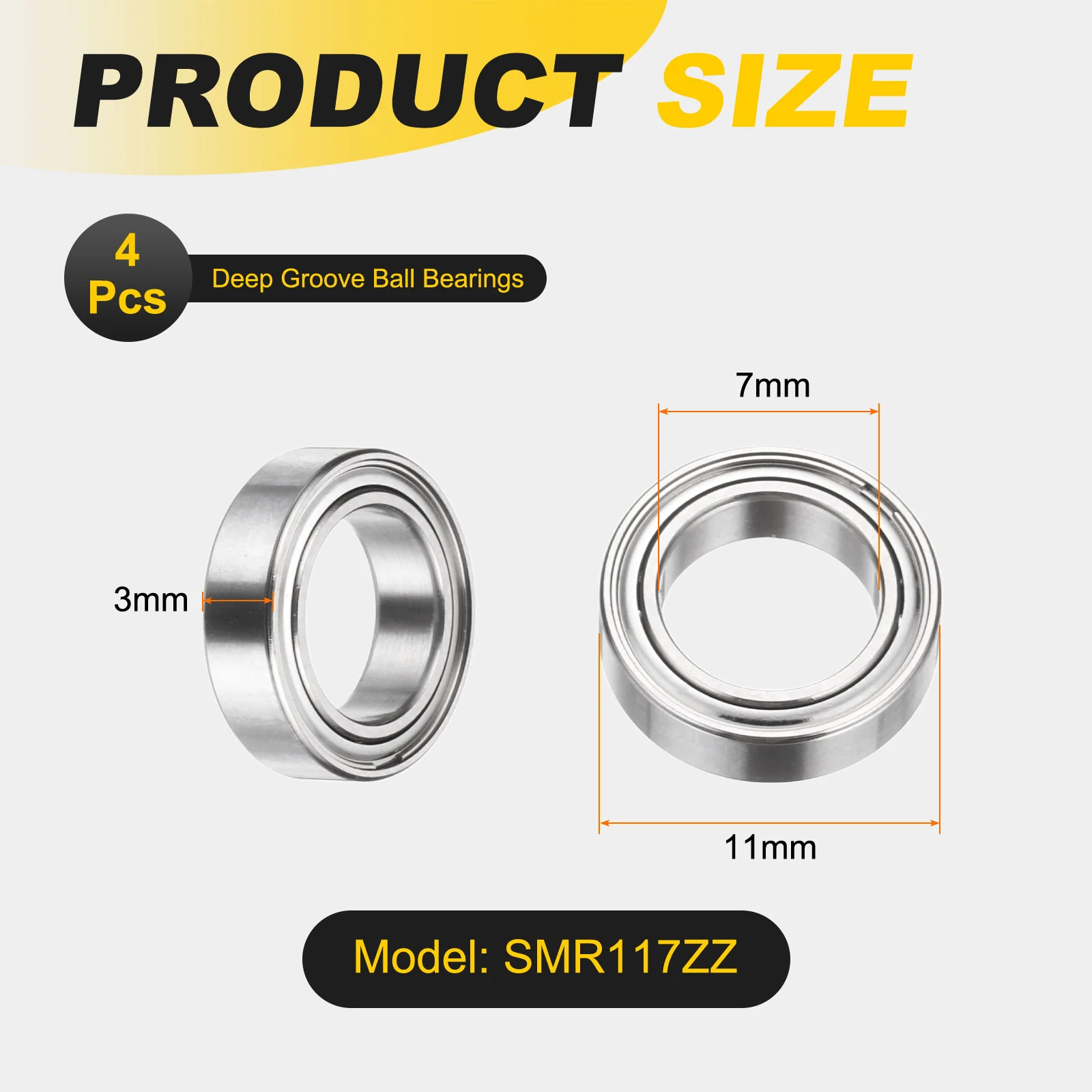 Uxcell 4Pcs SMR117ZZ Deep Groove Ball Bearings, 7x11x3mm 440C Double Sealed Bearing - Image 2