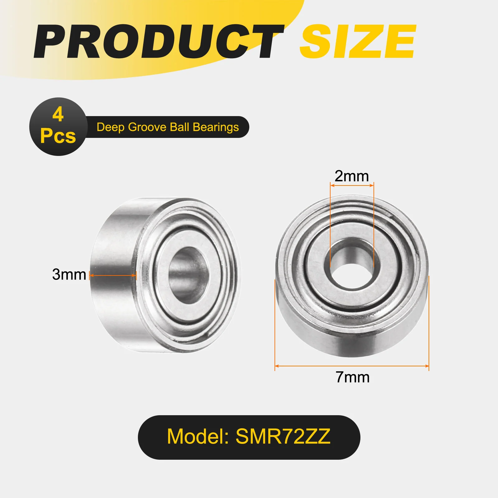 Uxcell 4Pcs SMR72ZZ Deep Groove Ball Bearings, 2x7x3mm 440C Double Sealed Bearing - Image 2