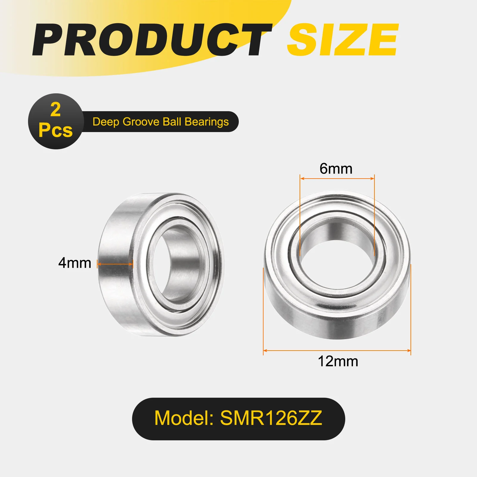 Uxcell 2Pcs SMR126ZZ Deep Groove Ball Bearings, 6x12x4mm 440C Double Sealed Bearing - Image 2