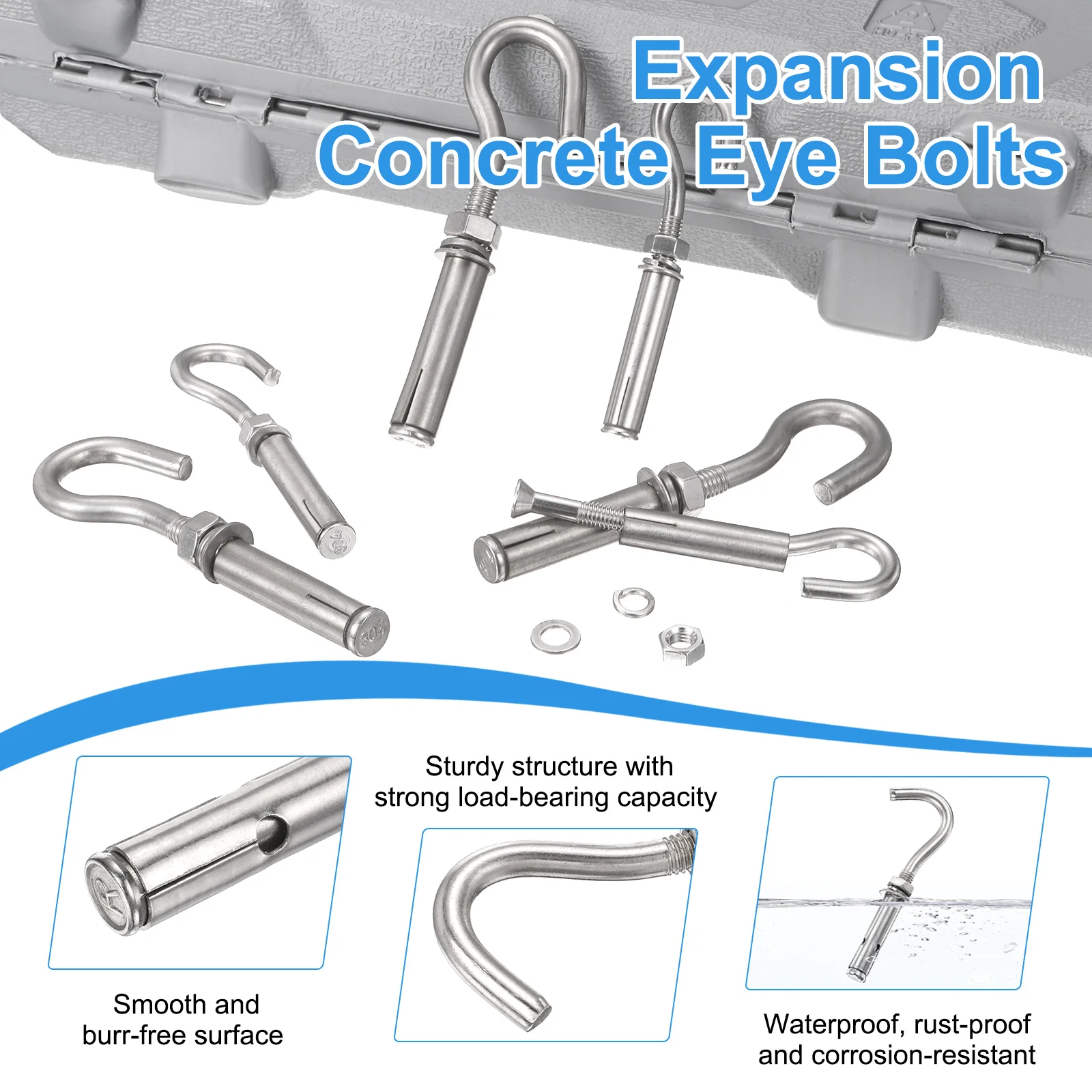 8 Pcs M8x45mm Expansion Concrete Wall Anchors Eye Bolts Standard Open Hook - Image 3