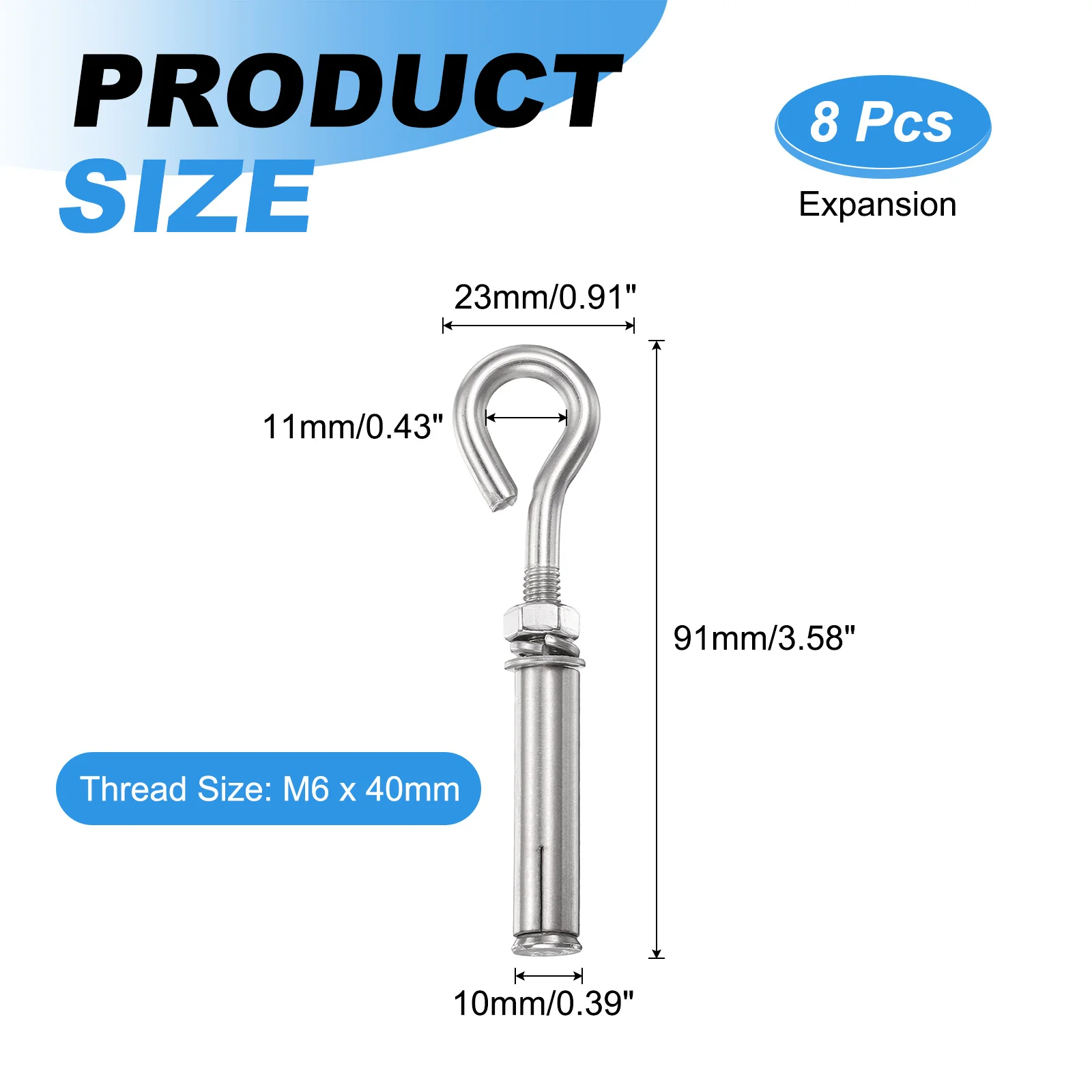 8 Pcs M6x40mm Expansion Concrete Wall Anchors Eye Bolts Hook - Image 2
