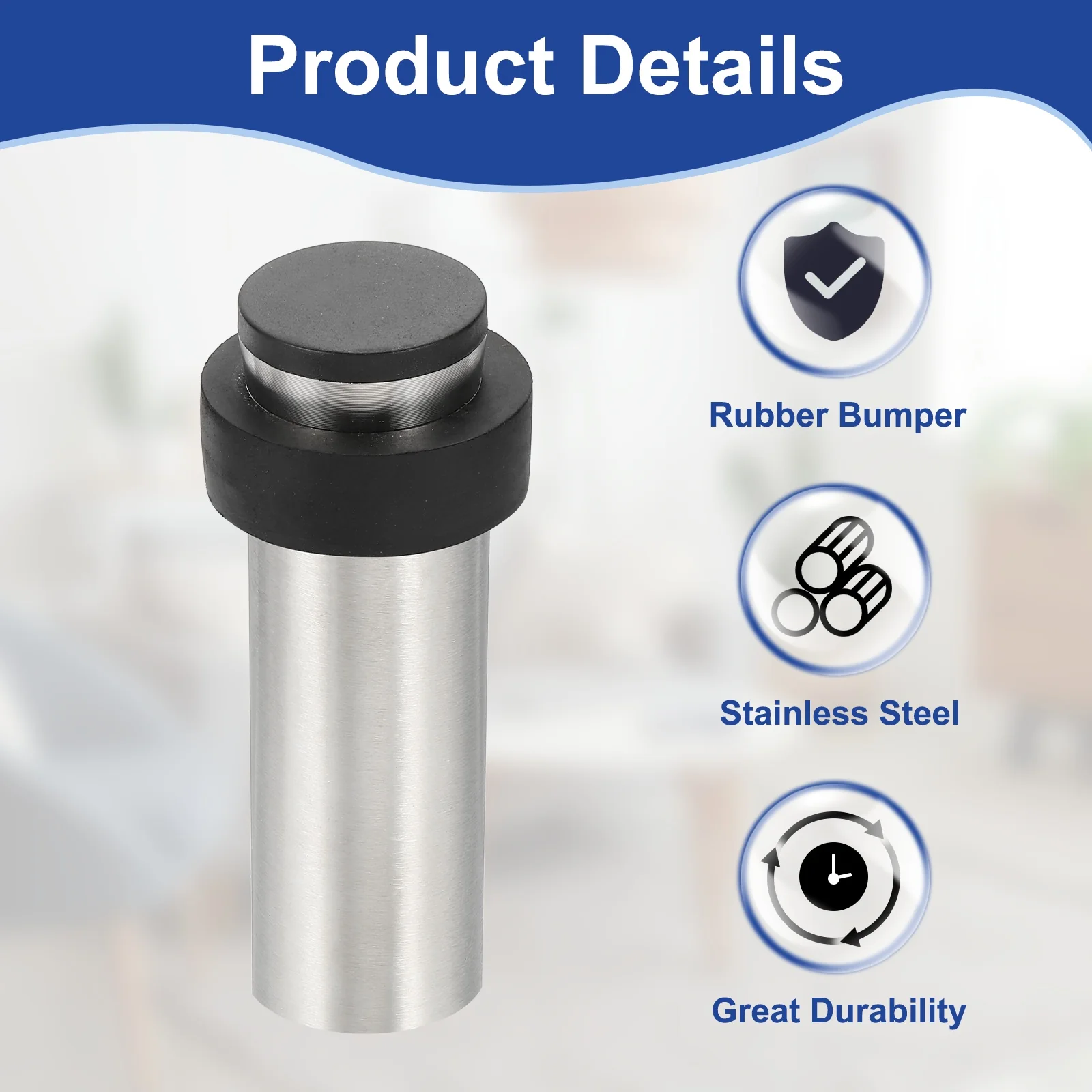 Uxcell 2 Set Cylindrical Door Stopper, 4.1" Height Rubber Bumper Door Stop, Silver - Image 3