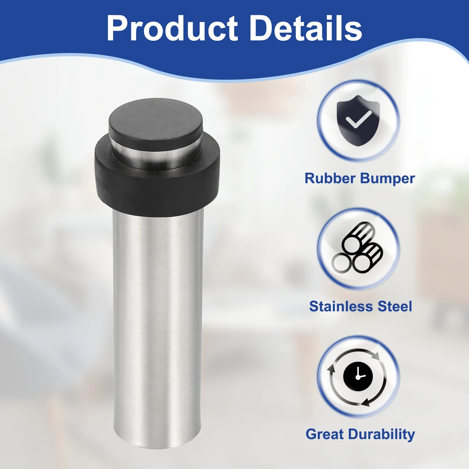 Uxcell 2 Set Cylindrical Door Stopper, 4.9" Height Rubber Bumper Door Stop, Silver - Image 3