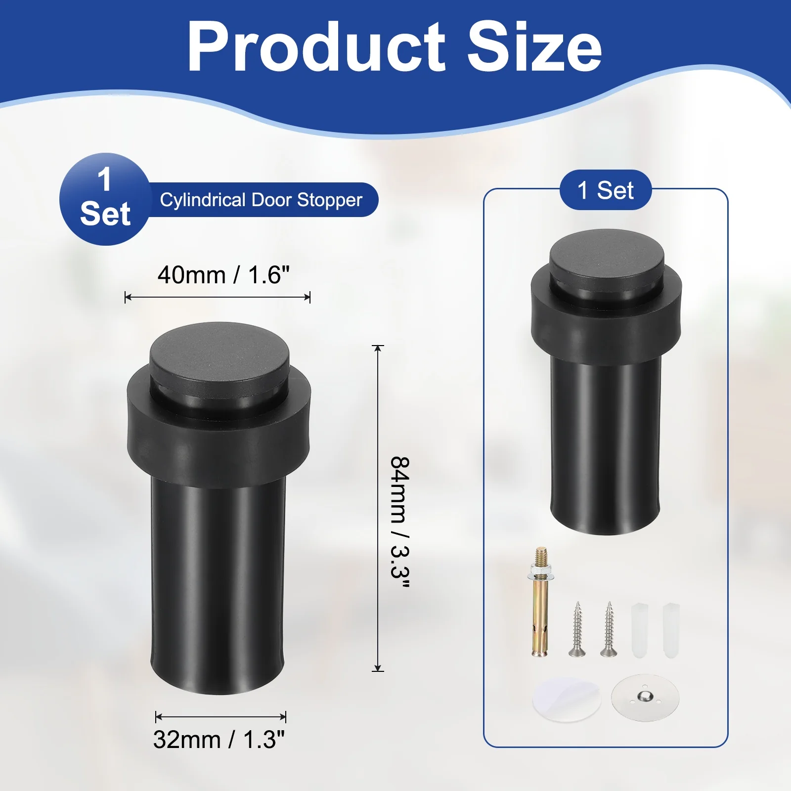 Uxcell Cylindrical Door Stopper, 3.3" Height Rubber Bumper Floor Door Stop, Black - Image 2