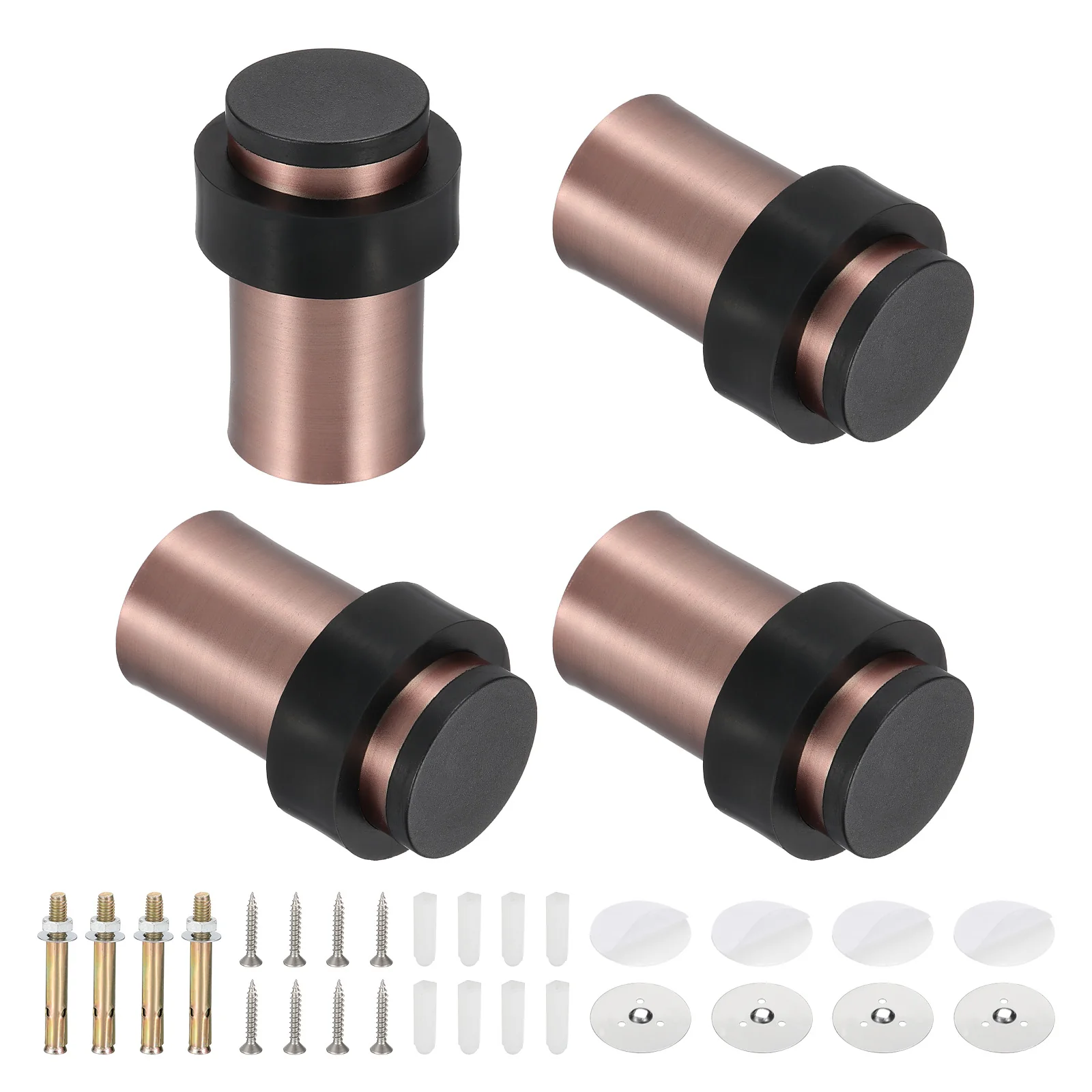 Uxcell 4 Set Cylindrical Door Stopper, 2.5" H Rubber Bumper Floor Door Stop, Copper