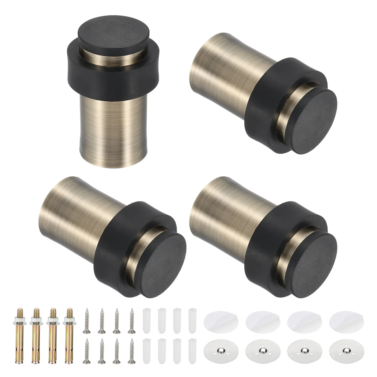 Uxcell 4 Set Cylindrical Door Stopper, 2.5" Height Rubber Bumper Floor Door Stop, Brass