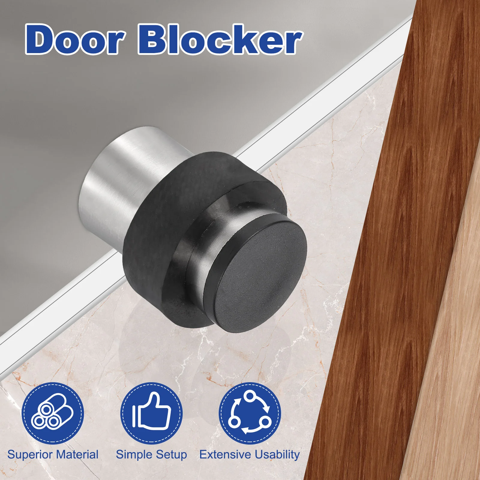Uxcell 4 Set Cylindrical Door Stopper, 2.5" Height Rubber Bumper Floor Door Stop, Brass - Image 5