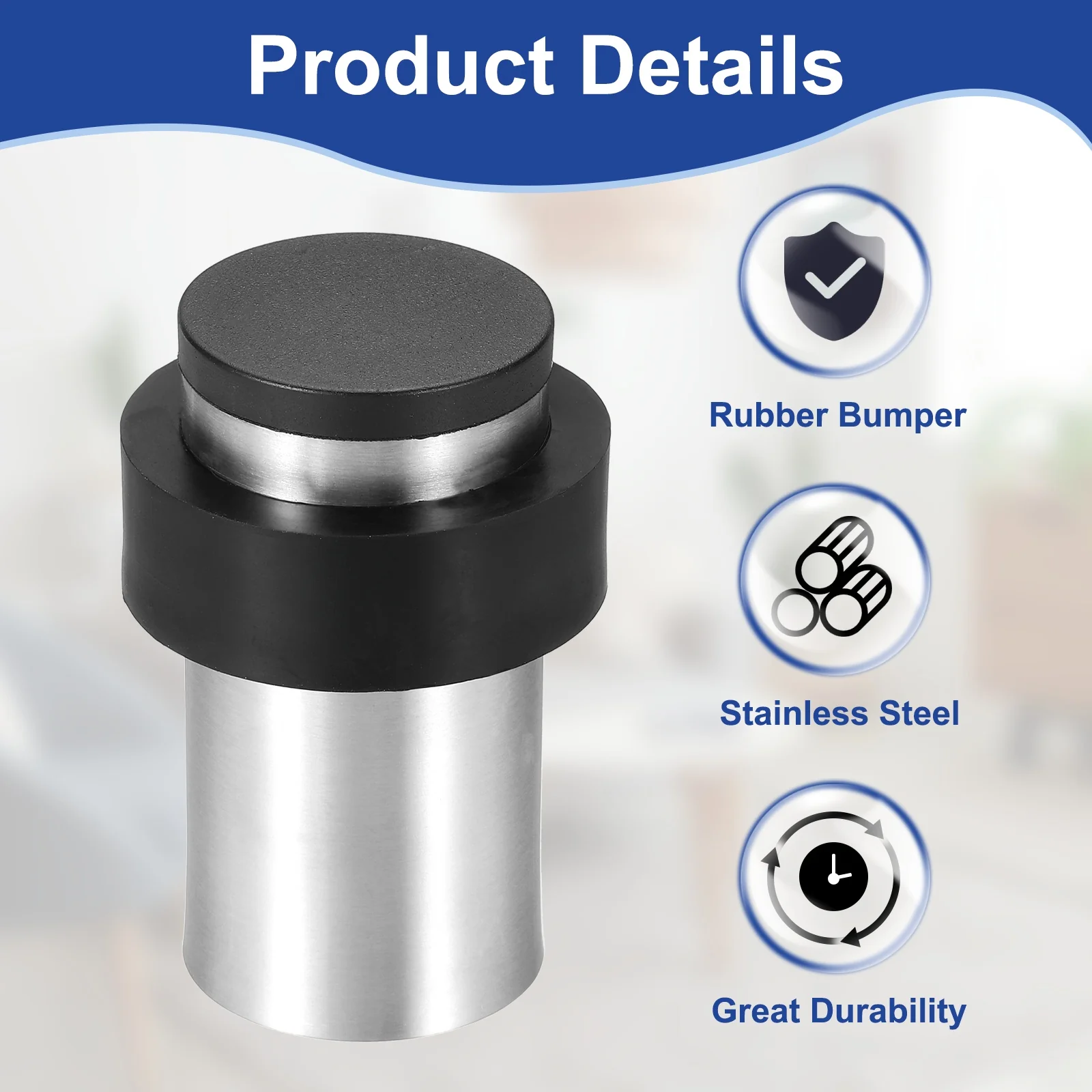 Uxcell 4 Set Cylindrical Door Stopper, 2.5" H Rubber Bumper Floor Door Stop, Silver - Image 3