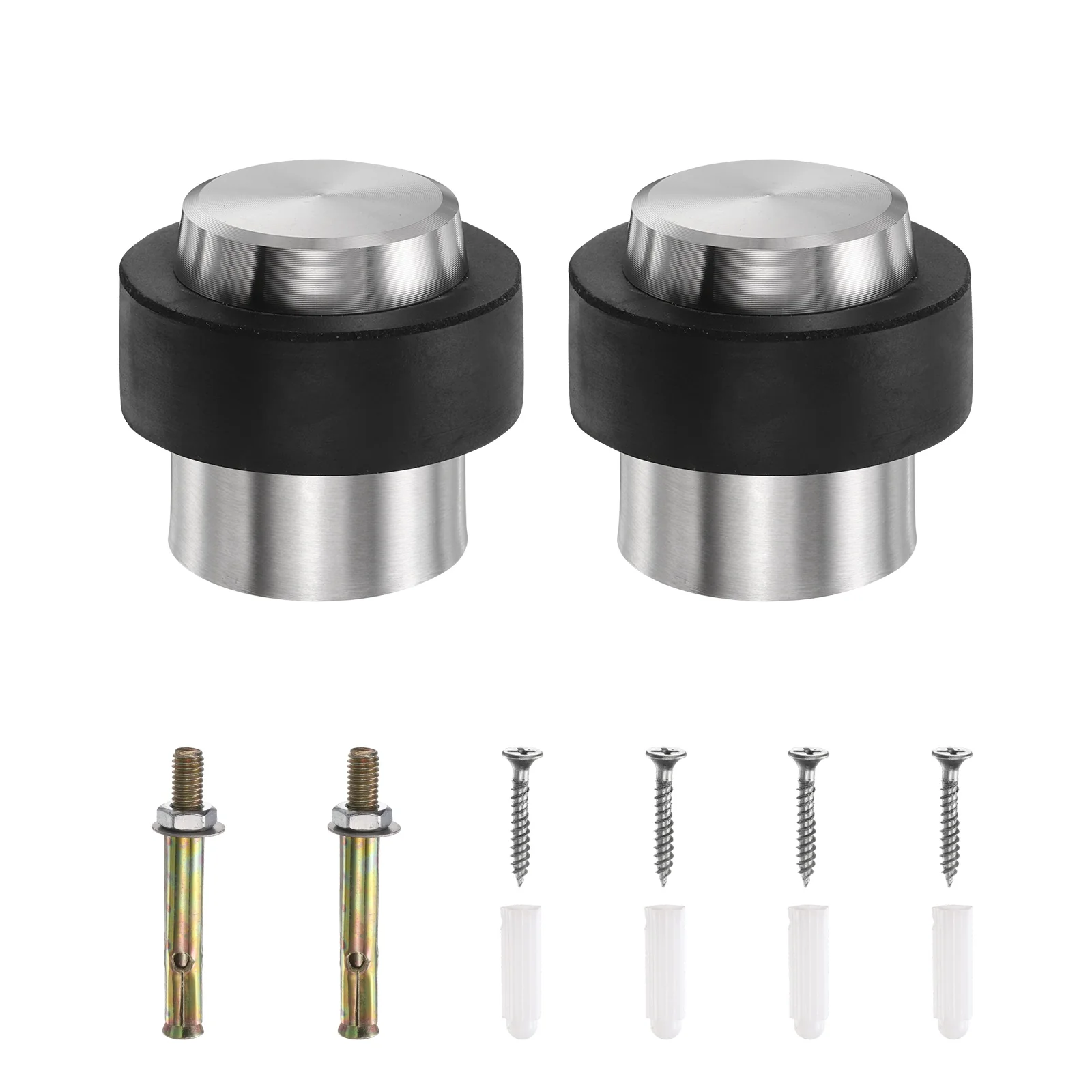 Uxcell 2Pcs Cylindrical Door Stopper, 1.8" Height Door Stops with Rubber Bumper, Silver