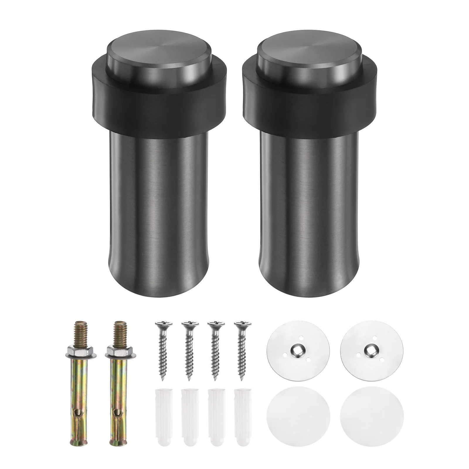 Uxcell 2Pcs Cylindrical Door Stopper, 3.1" Height Door Stop with Rubber Bumper, Gray