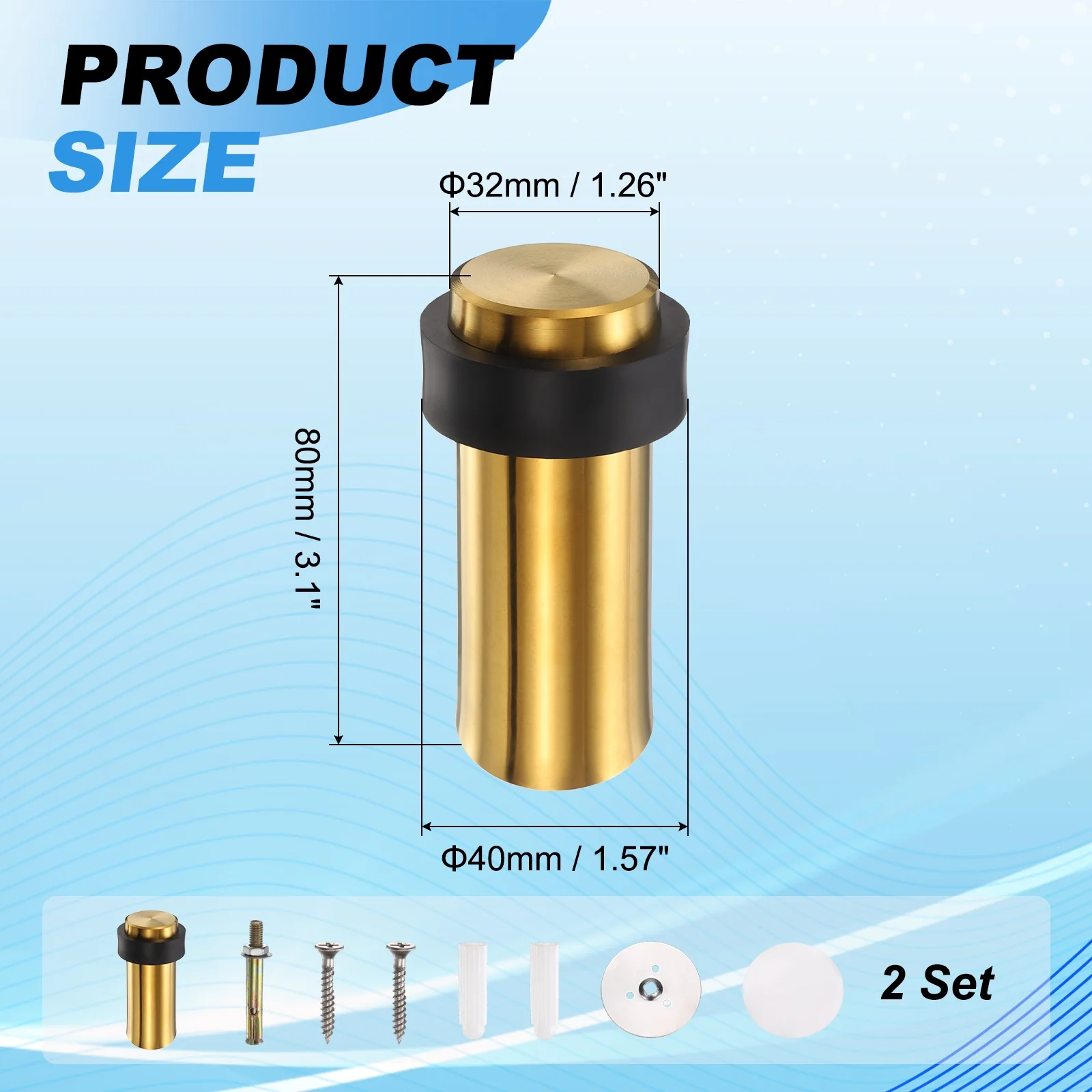 Uxcell 2Pcs Cylindrical Door Stopper, 3.1" Height Door Stop with Rubber Bumper, Gold - Image 2