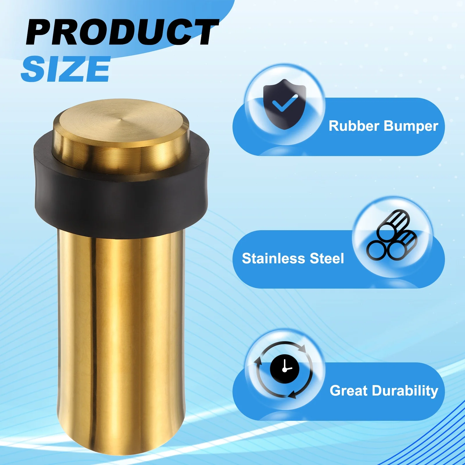 Uxcell 2Pcs Cylindrical Door Stopper, 3.1" Height Door Stop with Rubber Bumper, Gold - Image 3