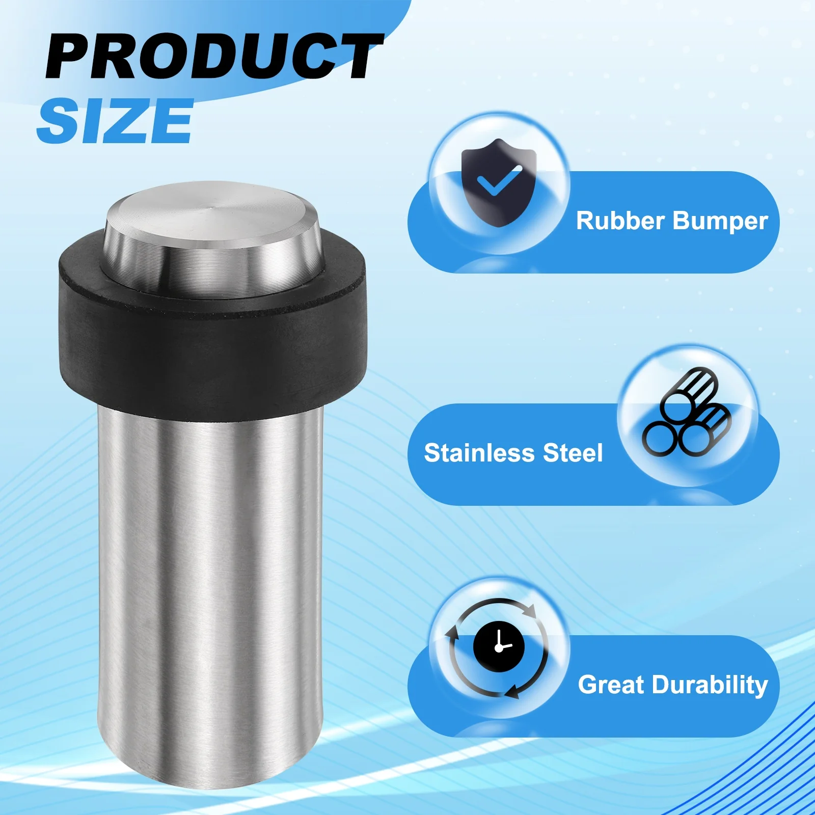 Uxcell 2Pcs Cylindrical Door Stopper, 3.1" Height Door Stop with Rubber Bumper, Silver - Image 3